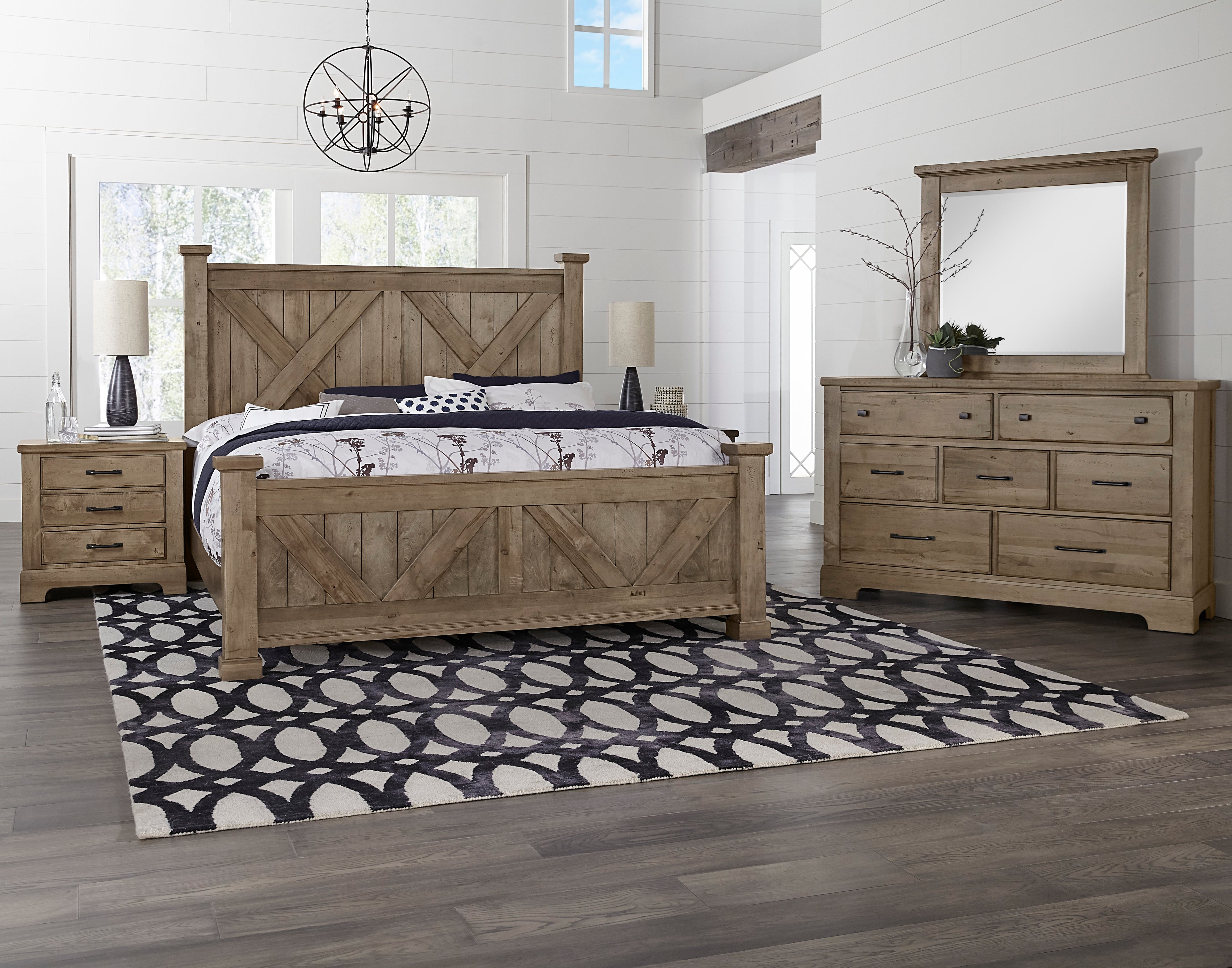 Artisan and Post Cool Rustic X Bed with  X Footboard in Stone Grey