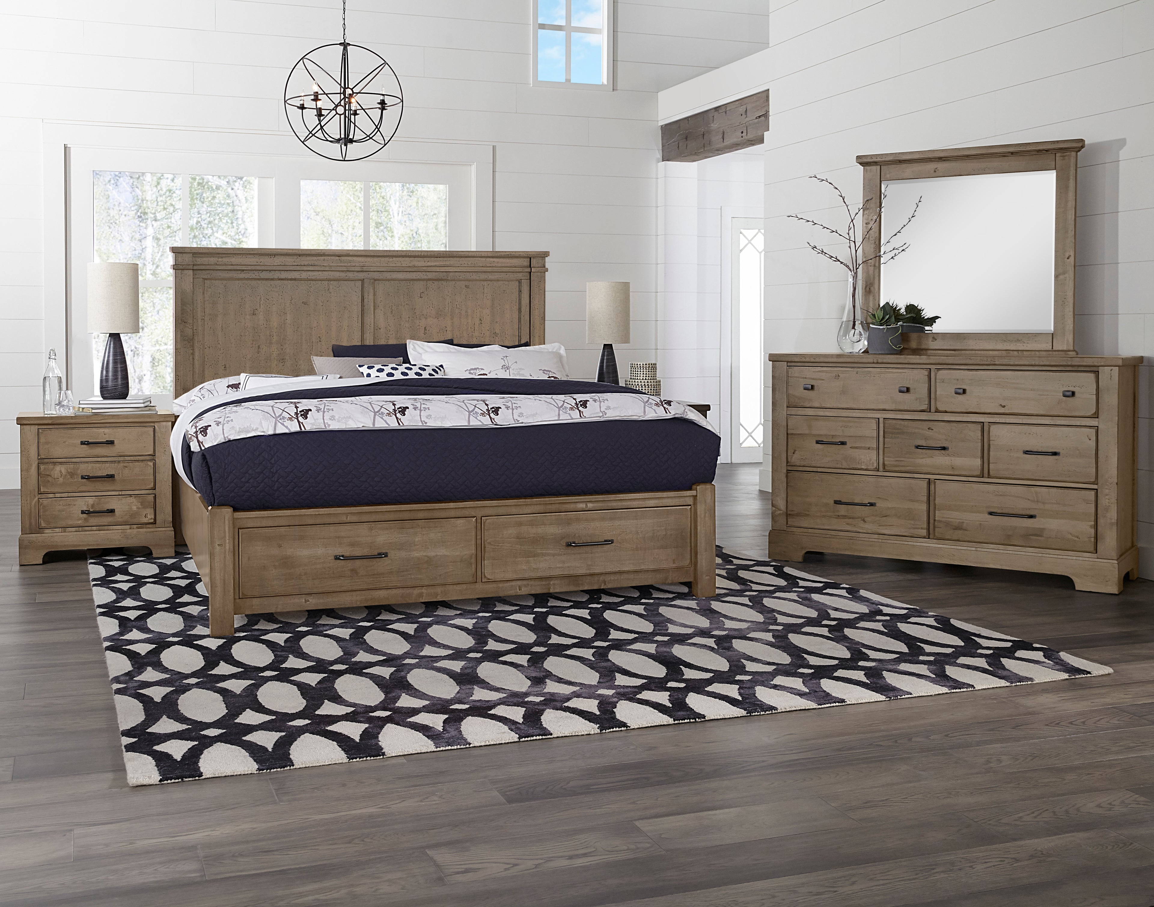 Artisan and Post Cool Rustic Mansion Bed with  Footboard Storage in Stone Grey