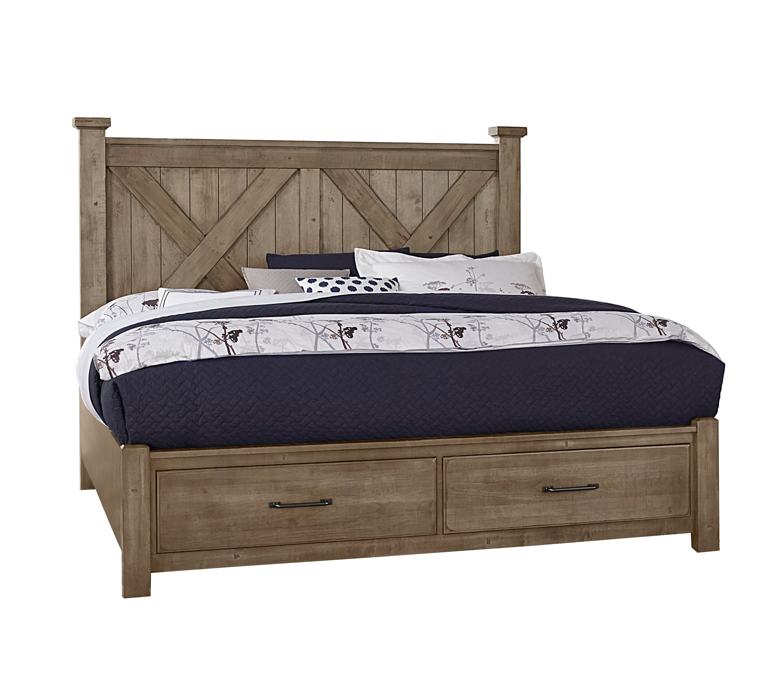 Artisan and Post Cool Rustic X Bed with  Footboard Storage in Stone Grey