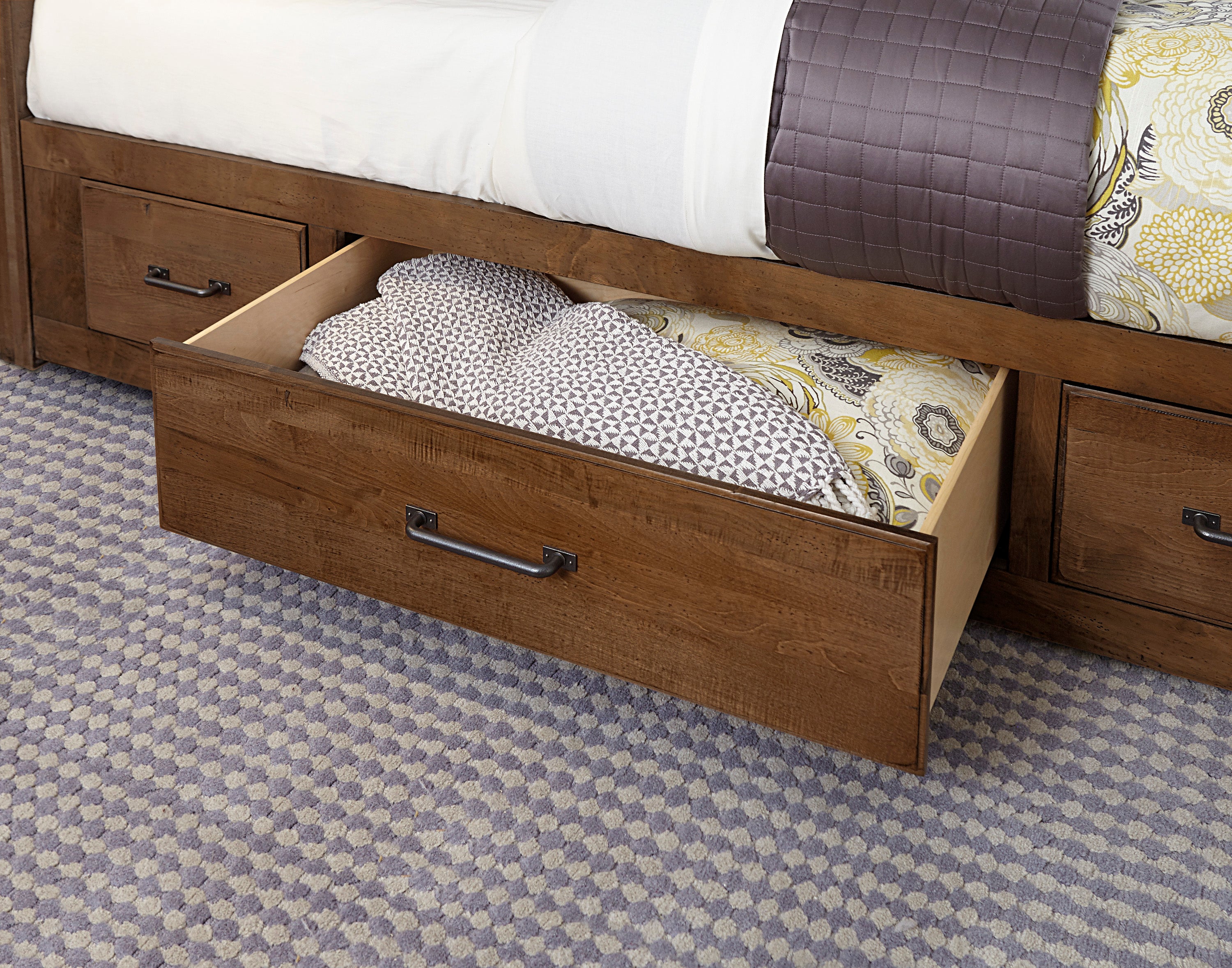 Artisan and Post Cool Rustic X Bed with  Footboard Storage in Amber