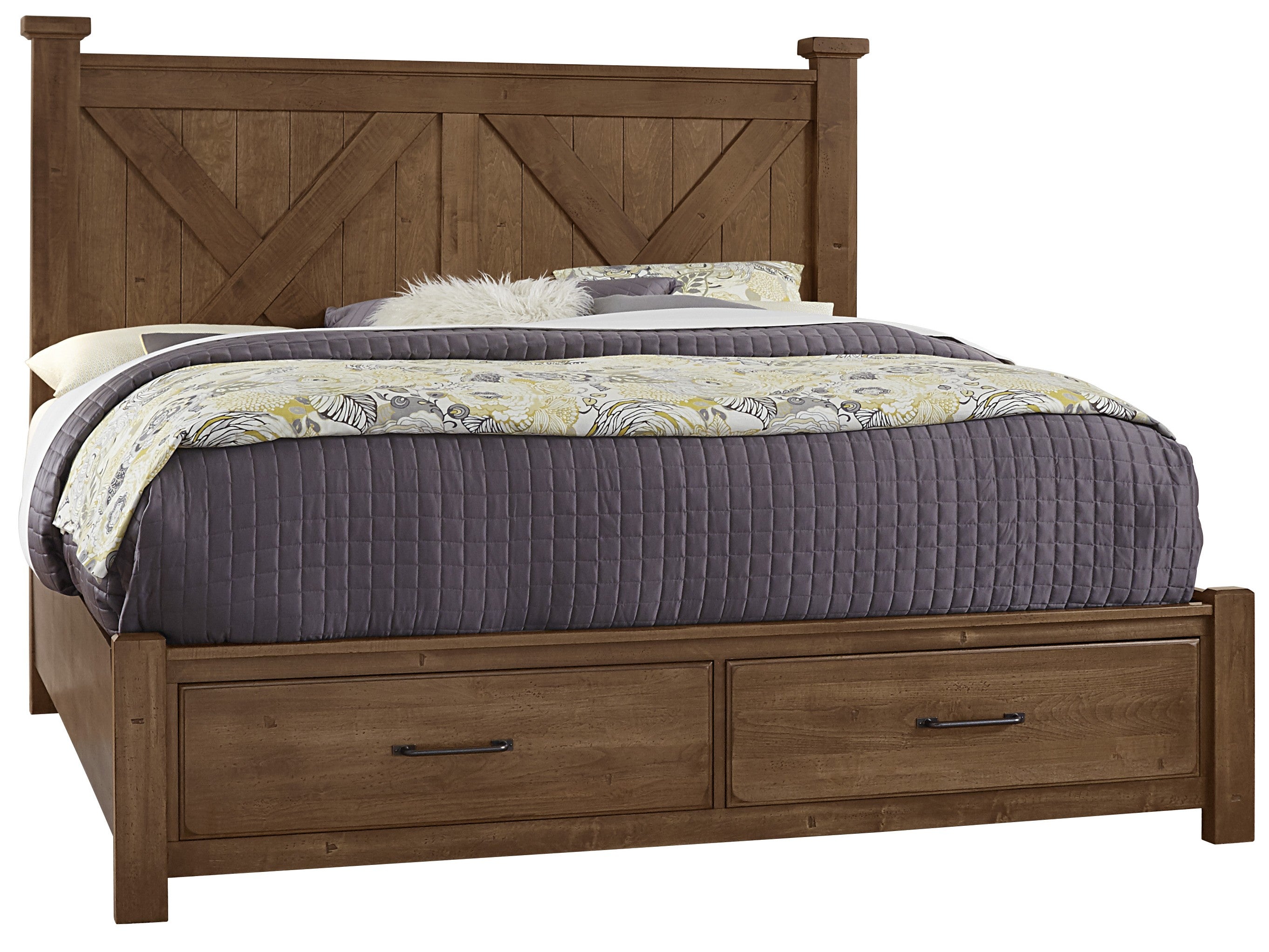 Artisan and Post Cool Rustic X Bed with  Footboard Storage in Amber