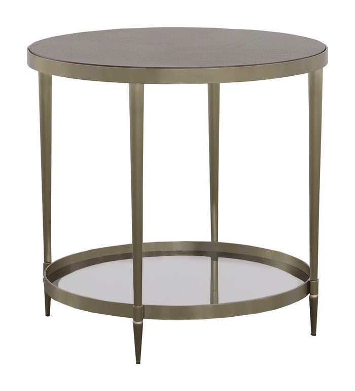 Libby Langdon Marlowe Tiered Round End Table in Smoked Stone