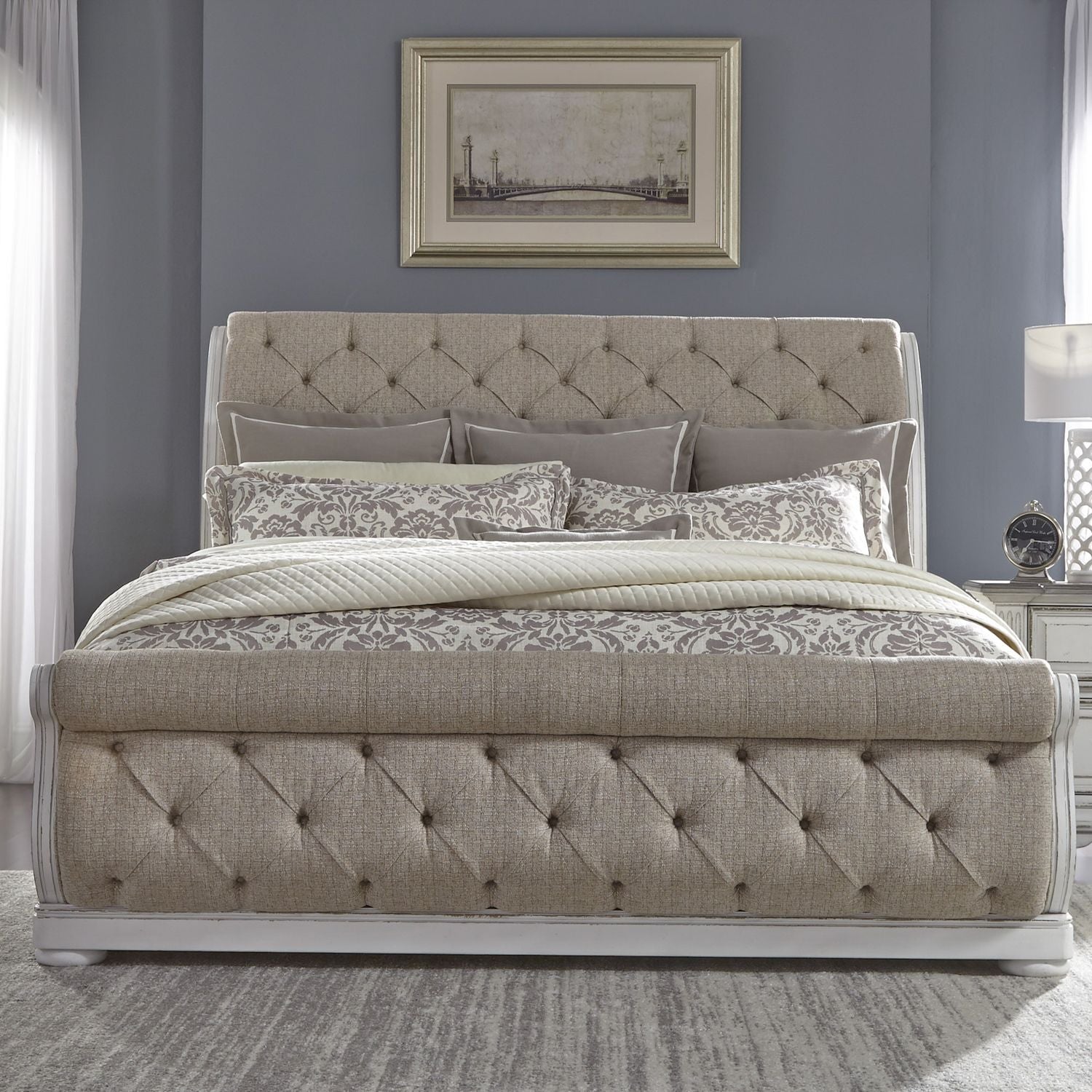 Liberty Furniture Abbey Park Panel Bed in Antique White & Weathered Brown