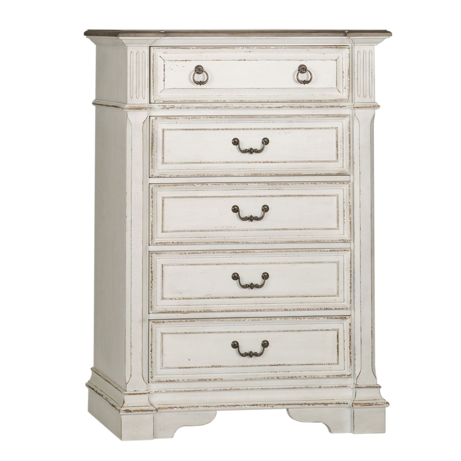 Liberty Furniture Abbey Park 5 Drawer Chest in Antique White & Weathered Brown