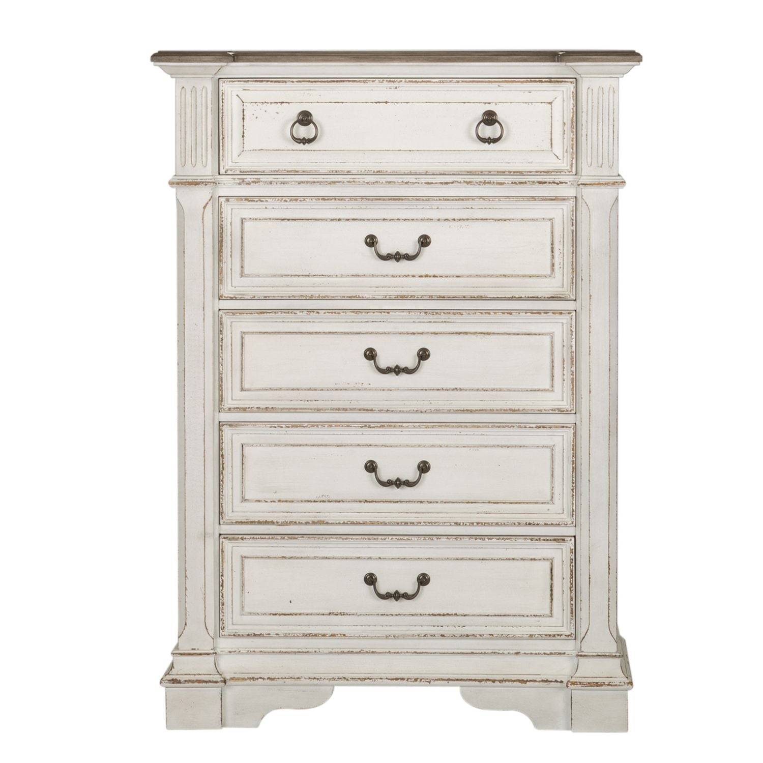 Liberty Furniture Abbey Park 5 Drawer Chest in Antique White & Weathered Brown