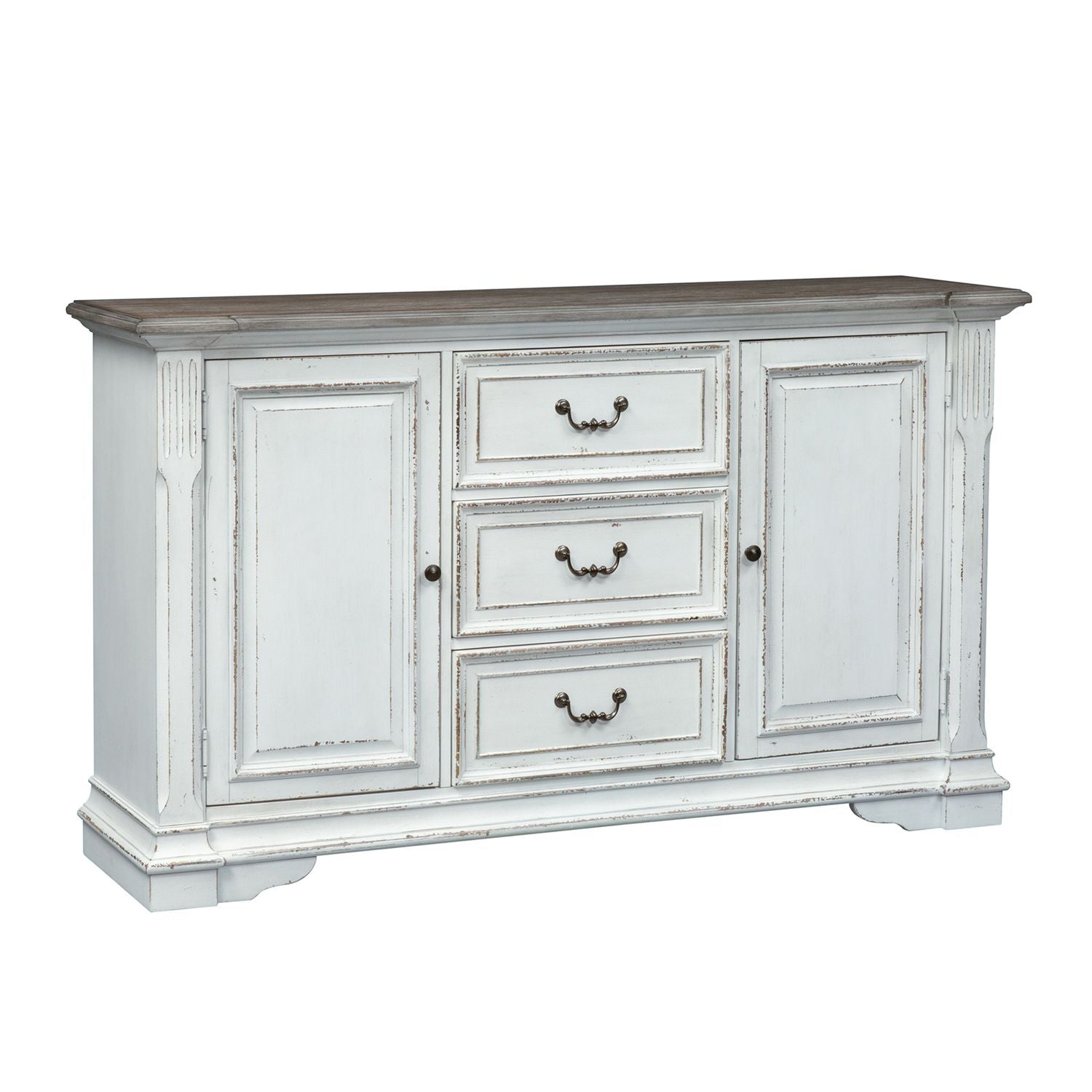 Liberty Furniture Abbey Park Buffet in Antique White & Weathered Brown
