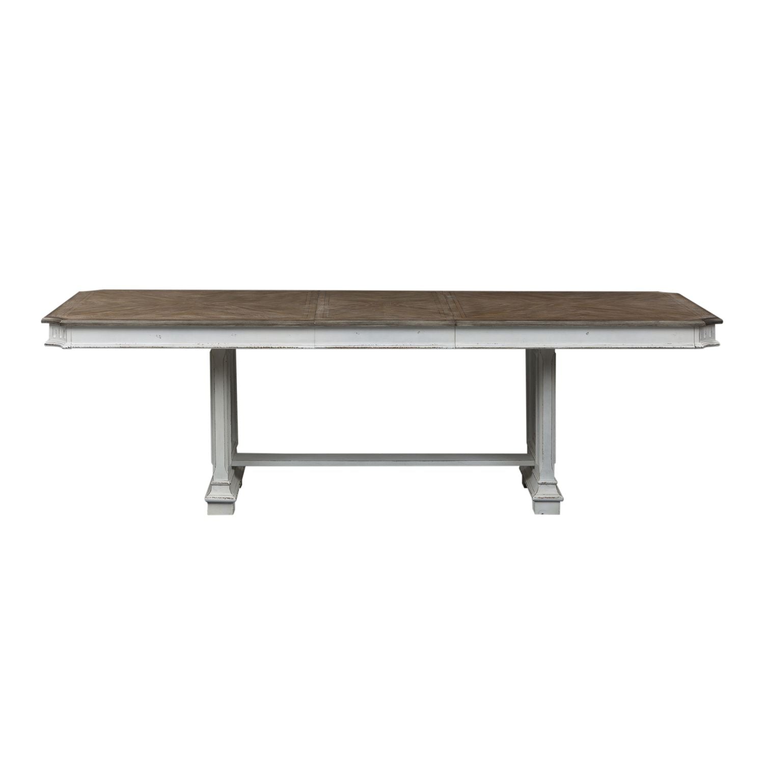 Liberty Furniture Abbey Park Trestle Table in Antique White & Weathered Brown