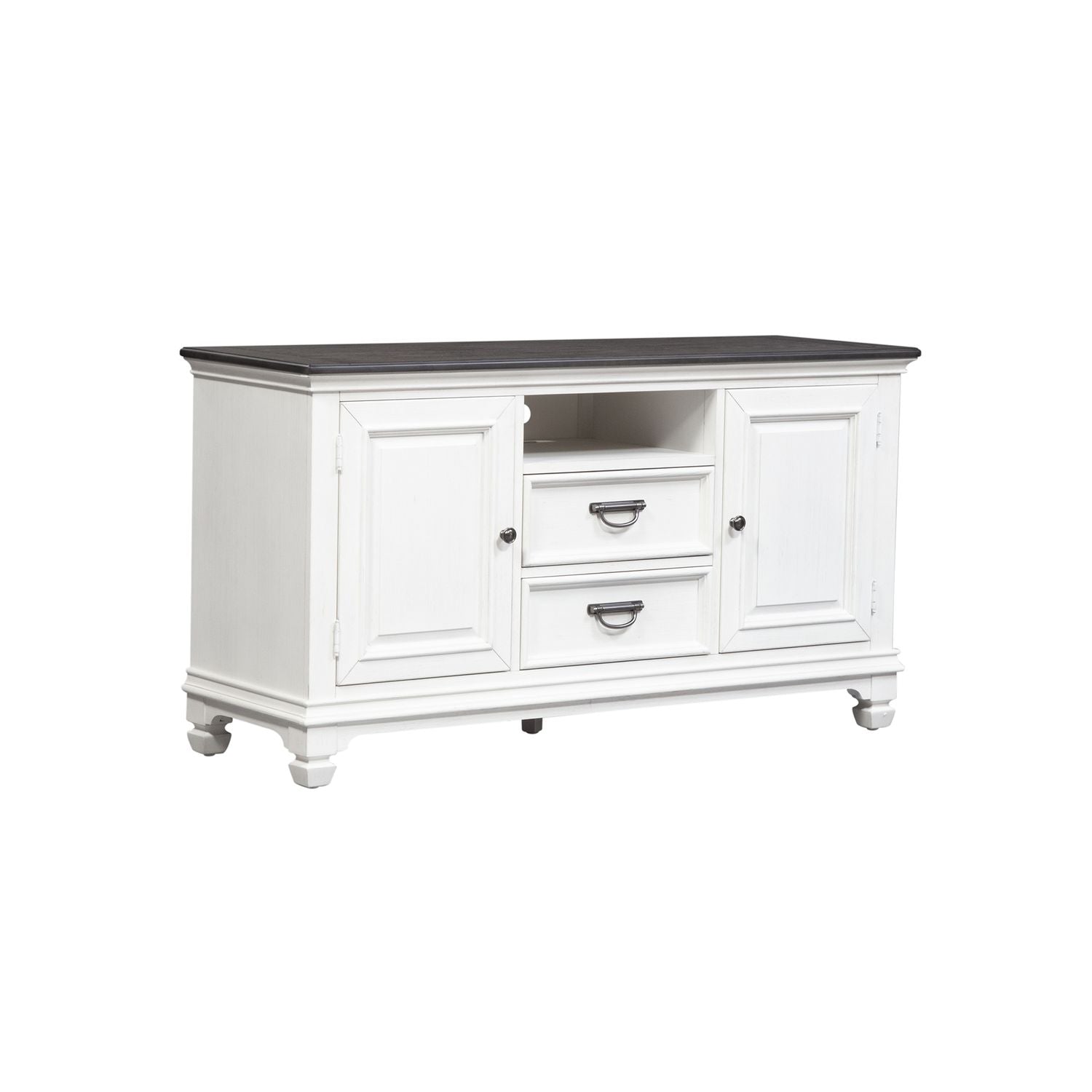 Liberty Furniture Allyson Park 56 Inch TV Console in Wirebrushed White w/ Charcoal Tops