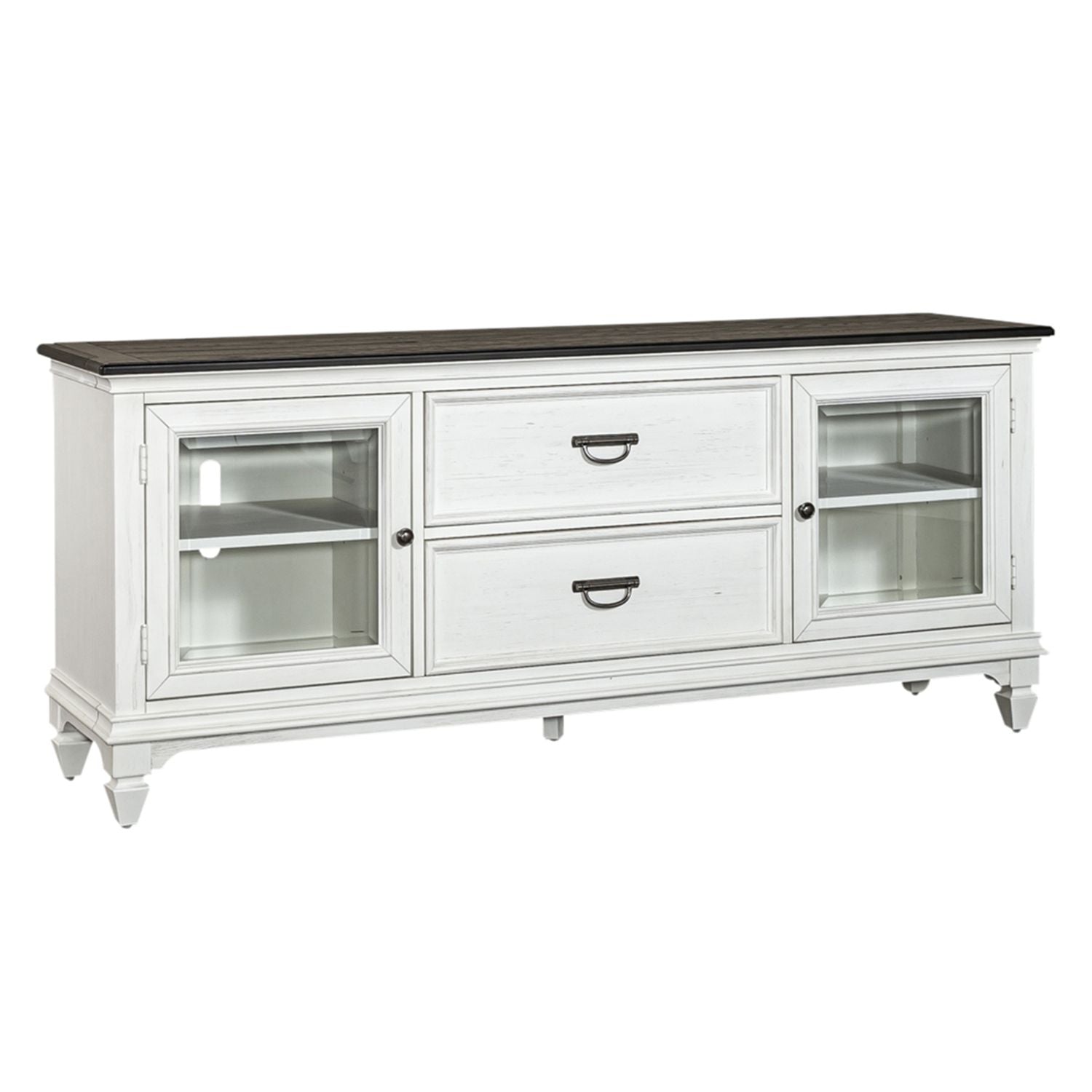 Liberty Furniture Allyson Park Entertainment TV Stand in Wirebrushed White w/ Charcoal Tops