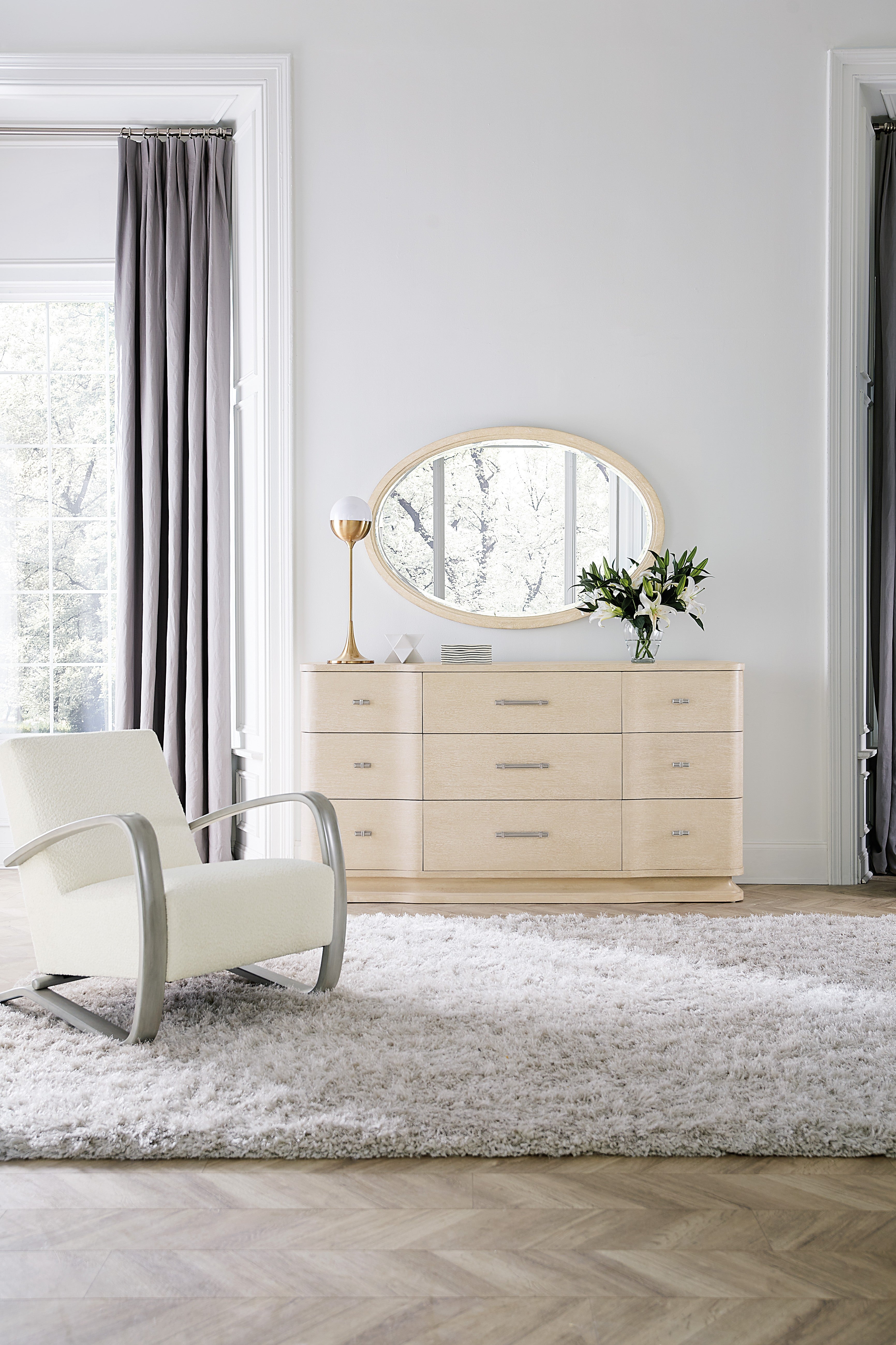 Hooker Furniture Nouveau Chic Oval Mirror in Light Wood