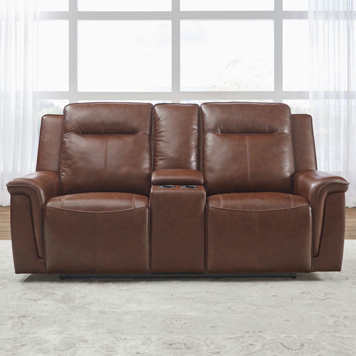 Liberty Furniture Avery Loveseat w/Console P2 in Cognac