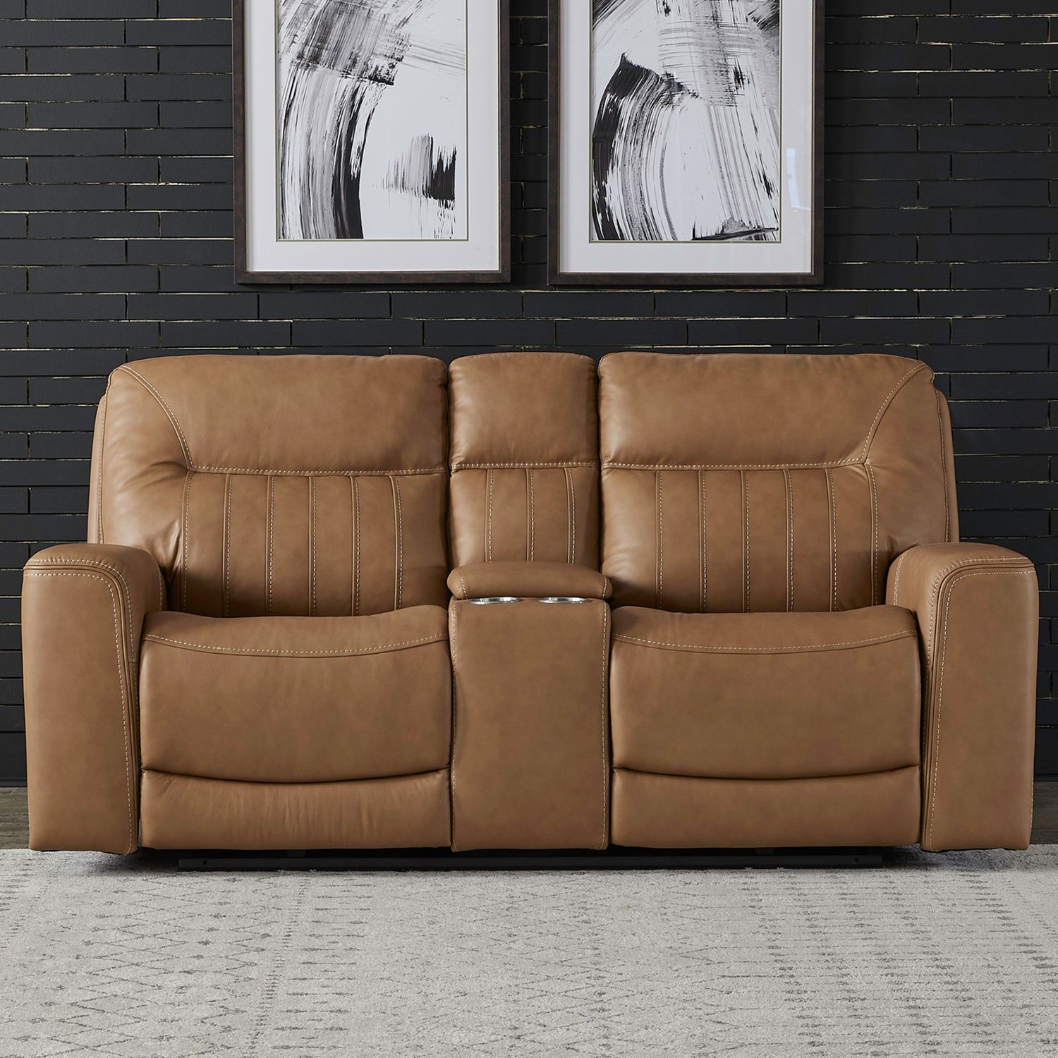 Liberty Furniture Bennett Loveseat w/Console P2 & ZG in Butternut