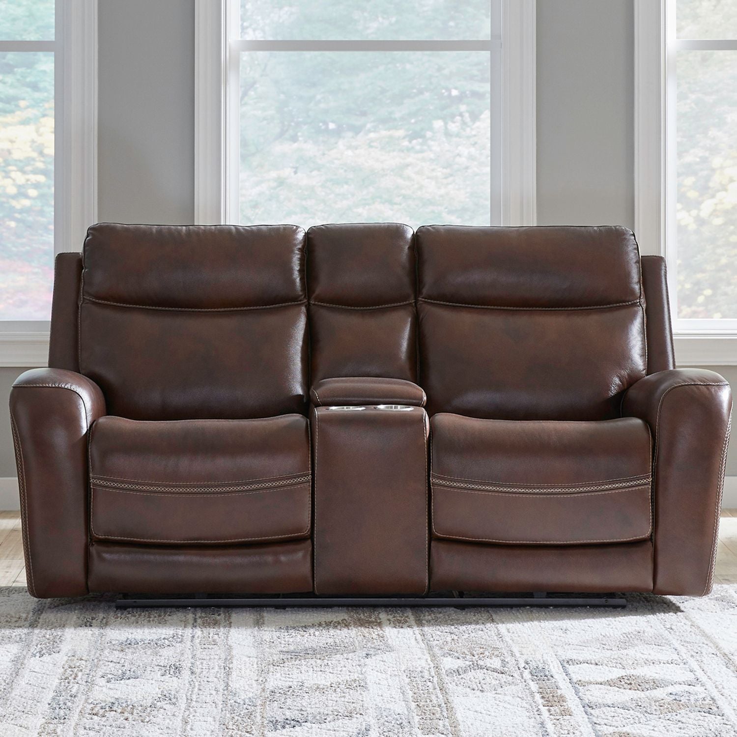 Liberty Furniture Blair Loveseat w/Console P2 & ZG in Cognac