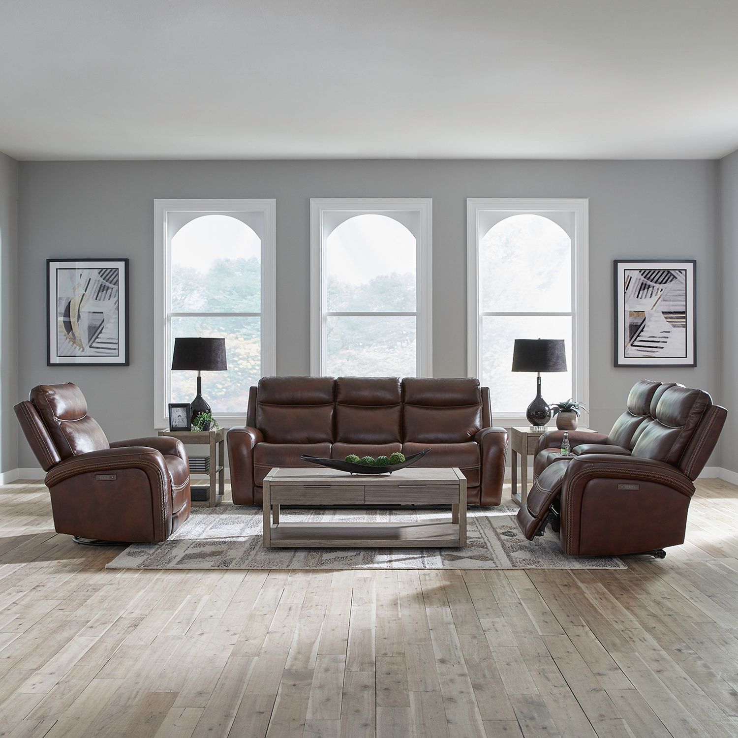 Liberty Furniture Blair Loveseat w/Console P2 & ZG in Cognac