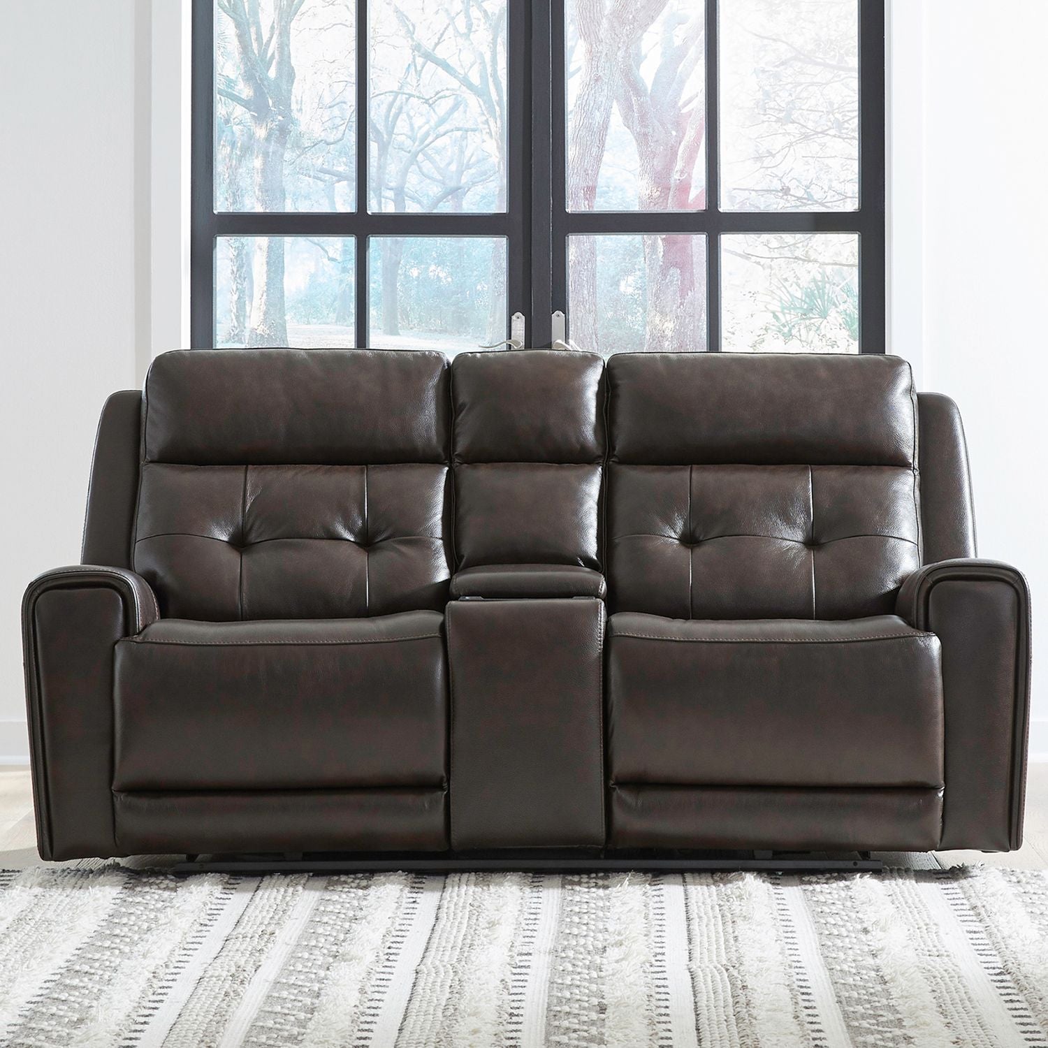 Liberty Furniture Carrington Loveseat w/Console P3 & ZG in Dark Brown