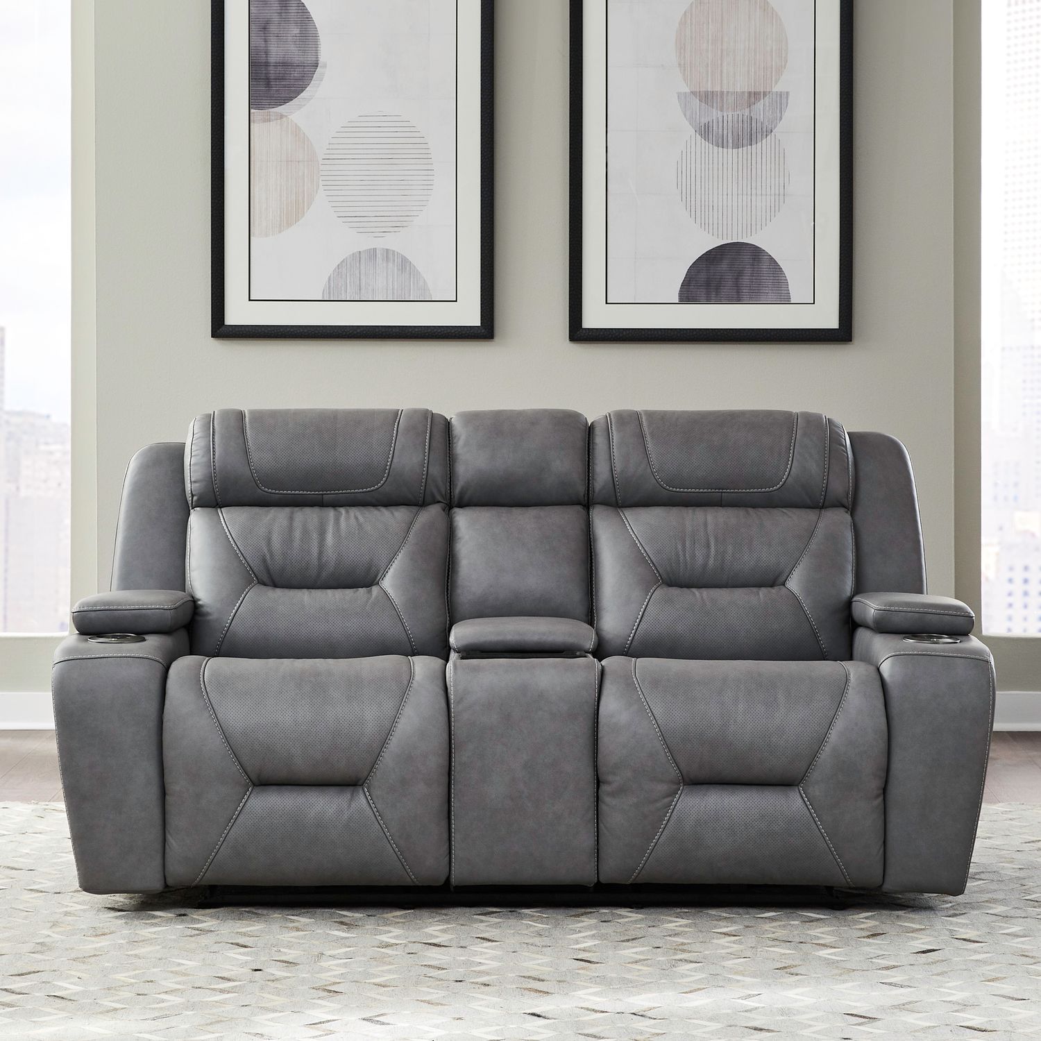 Liberty Furniture Chapman Loveseat w/Console P2 & ZG in Aline Blue Gray