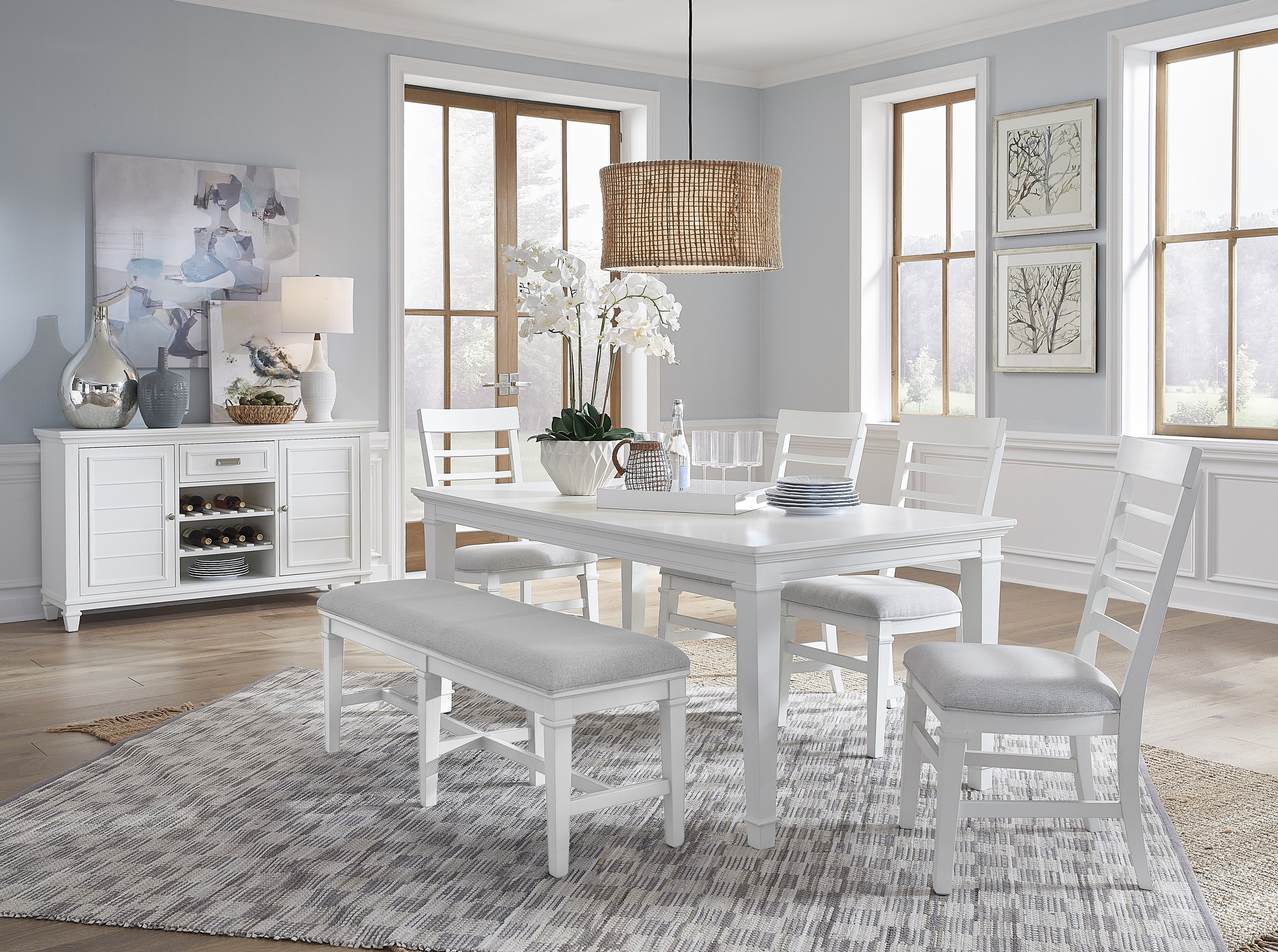 Charleston Bench w/Upholstered Seat - White in White Dove