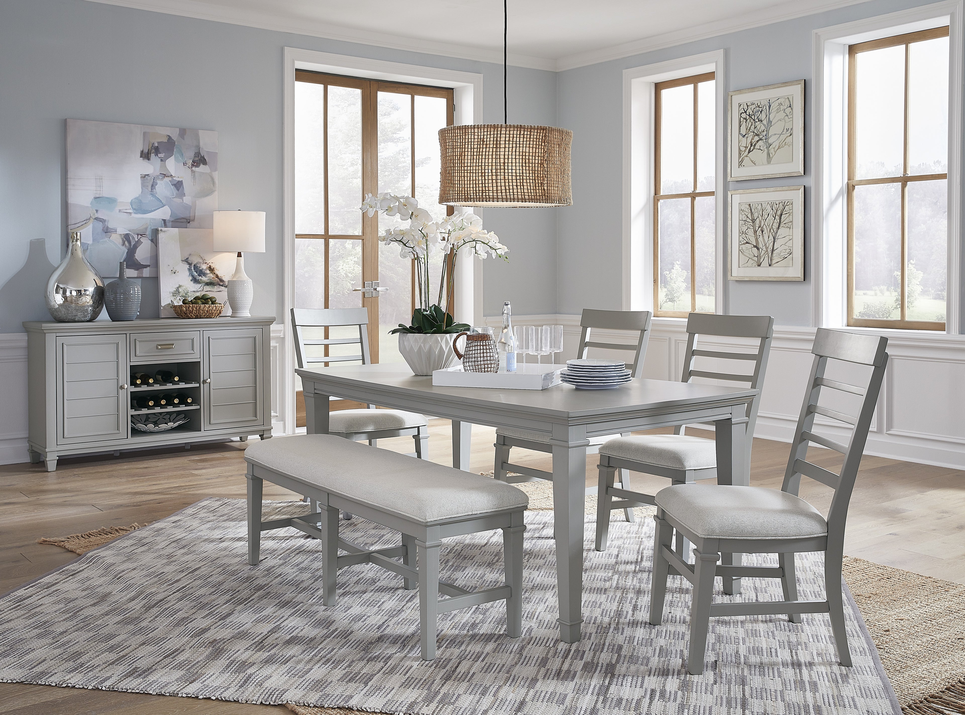 Charleston Bench w/Upholstered Seat - Grey in Harbor Gray