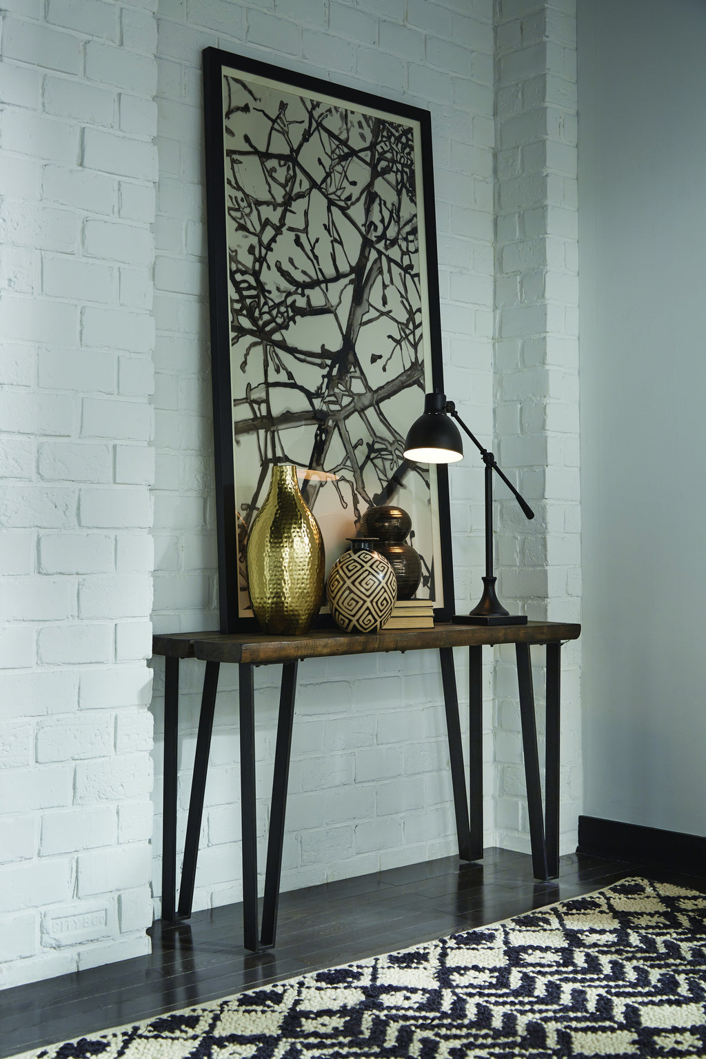 Dartmouth Rectangular Sofa Table in Sawmill and Galvanized