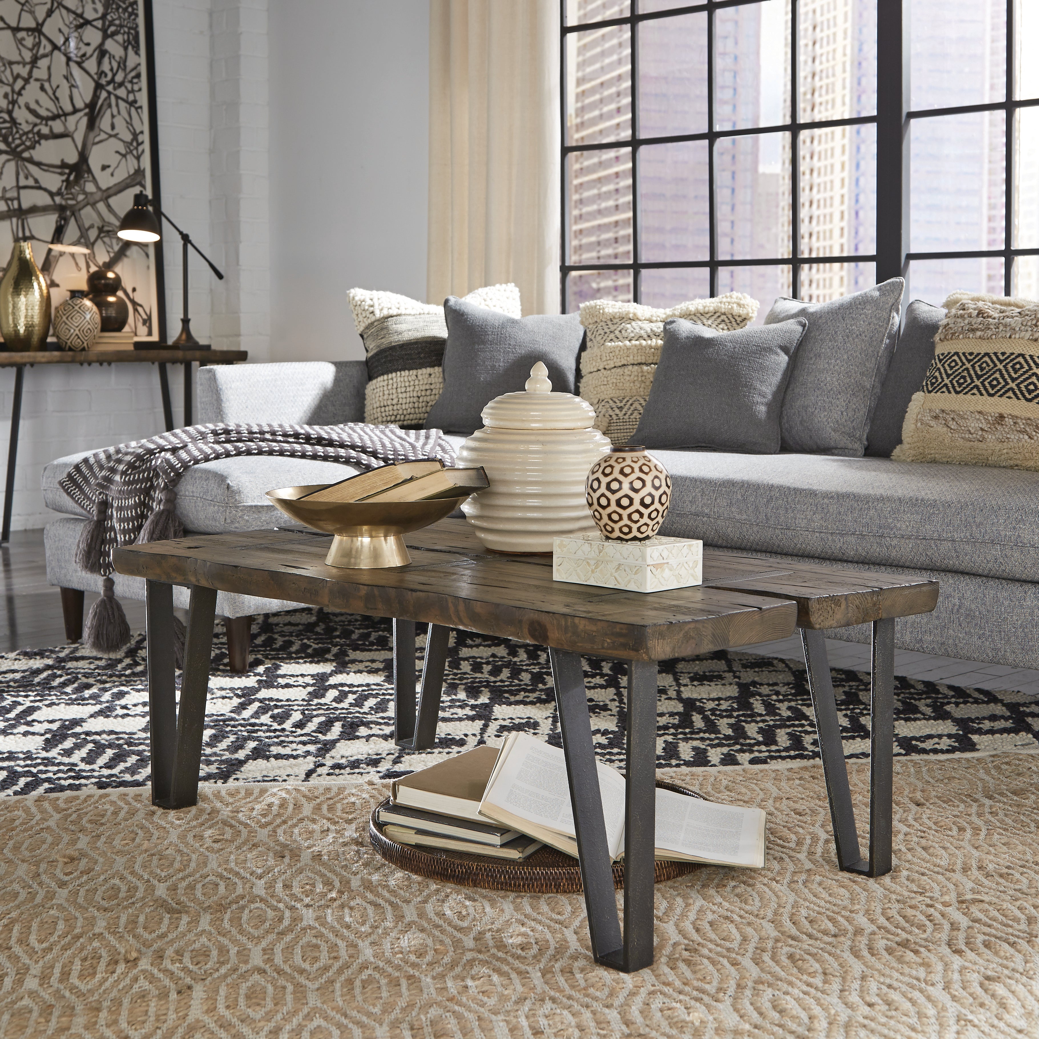Dartmouth Rectangular Cocktail Table in Sawmill and Galvanized