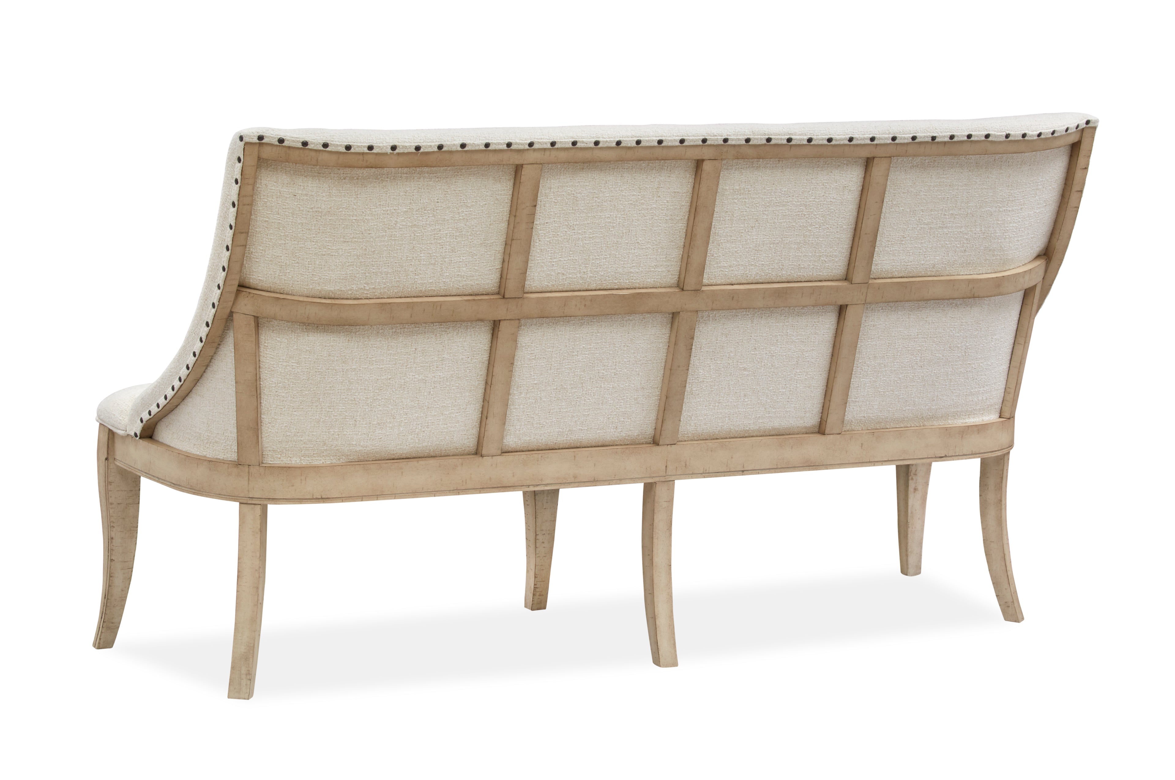 Harlow Dining Bench w/Upholstered Seat & Back in Weathered Bisque