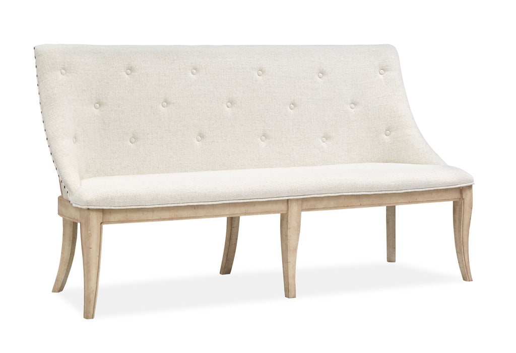 Harlow Dining Bench w/Upholstered Seat & Back in Weathered Bisque
