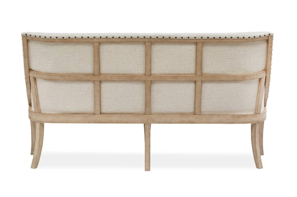 Harlow Dining Bench w/Upholstered Seat & Back in Weathered Bisque