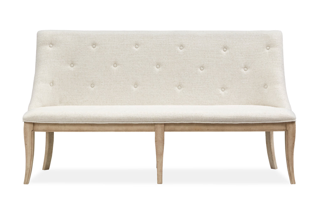 Harlow Dining Bench w/Upholstered Seat & Back in Weathered Bisque