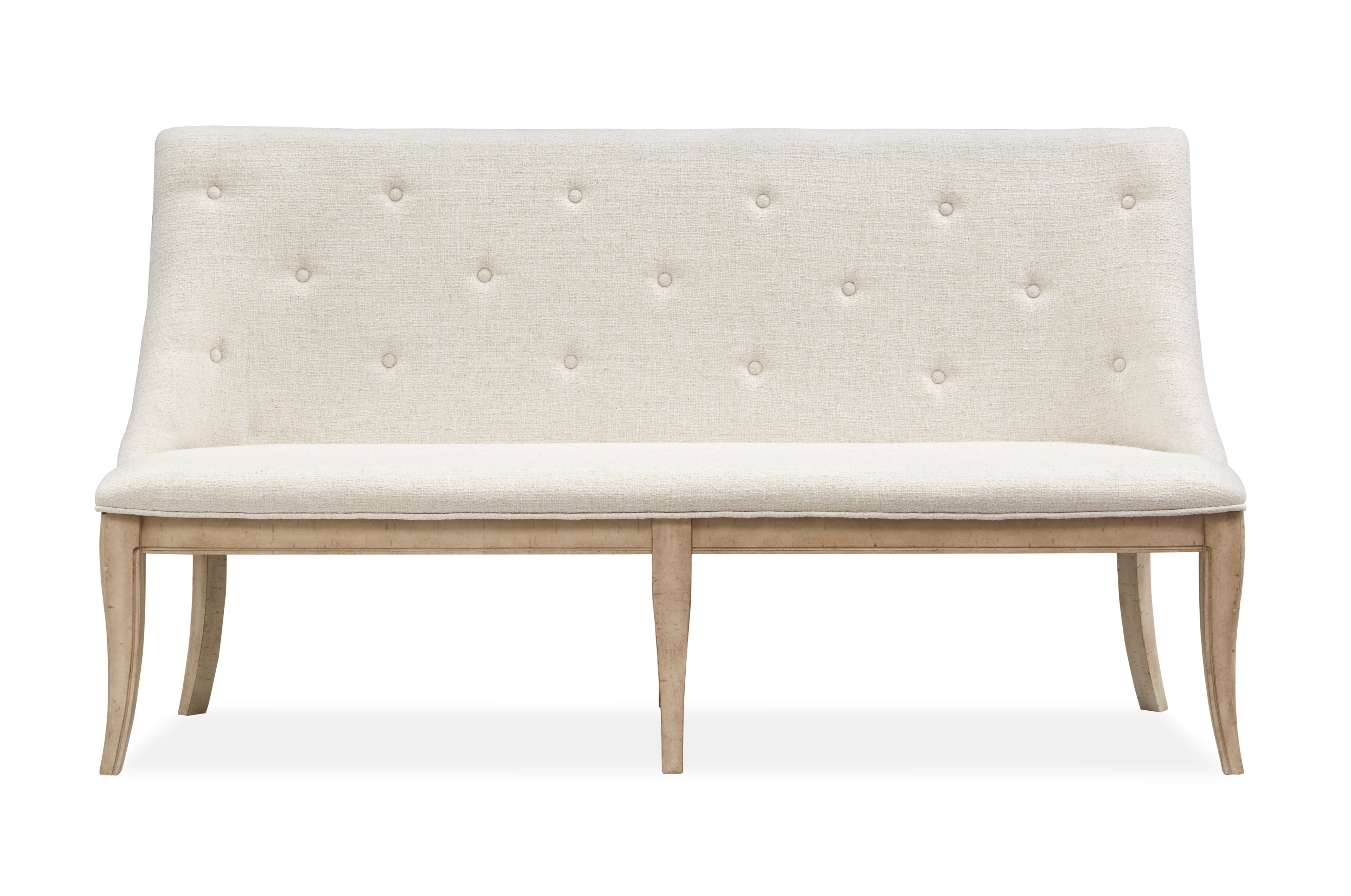 Harlow Dining Bench w/Upholstered Seat & Back in Weathered Bisque