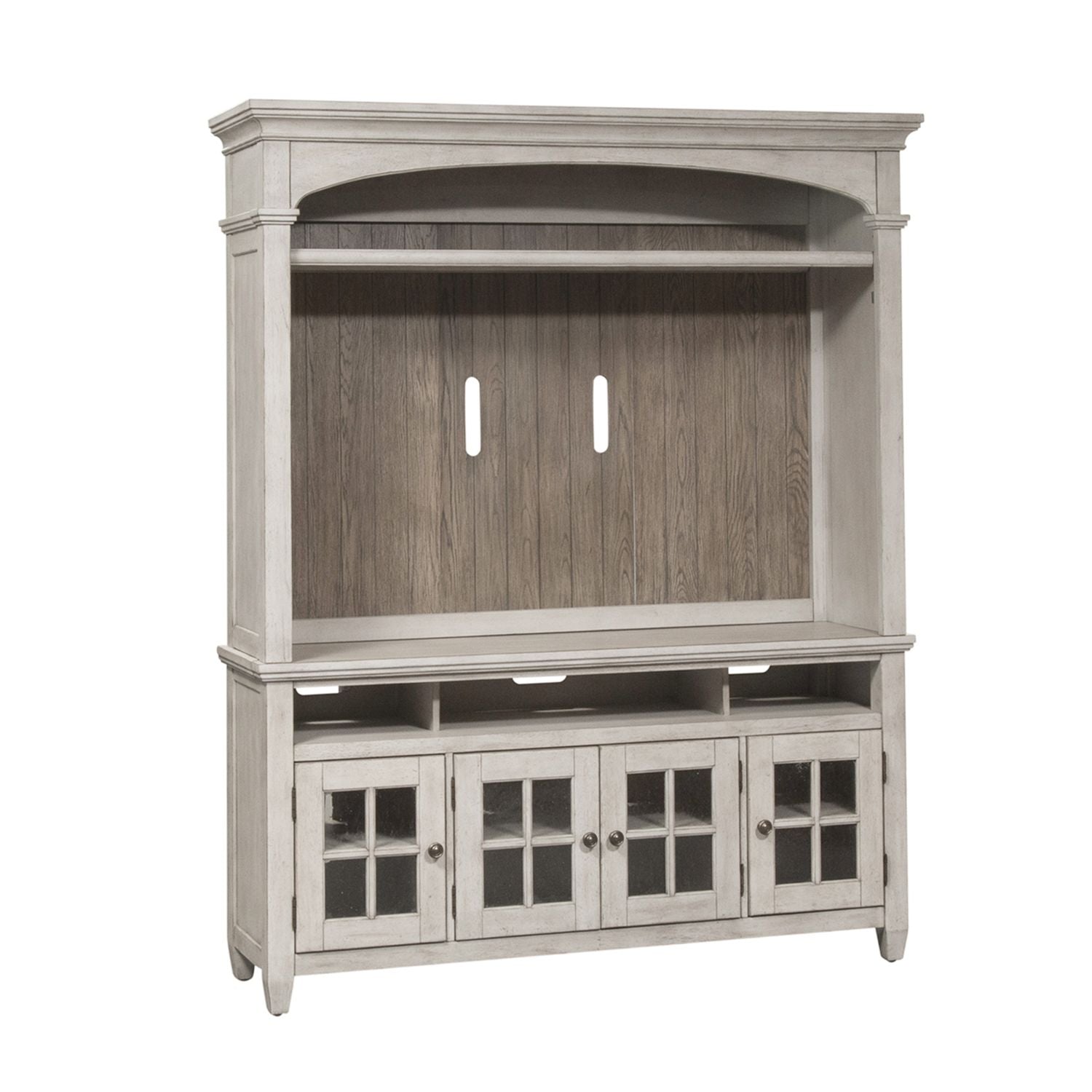 Liberty Furniture Heartland Entertainment Center in Antique White w/ Tobacco Tops