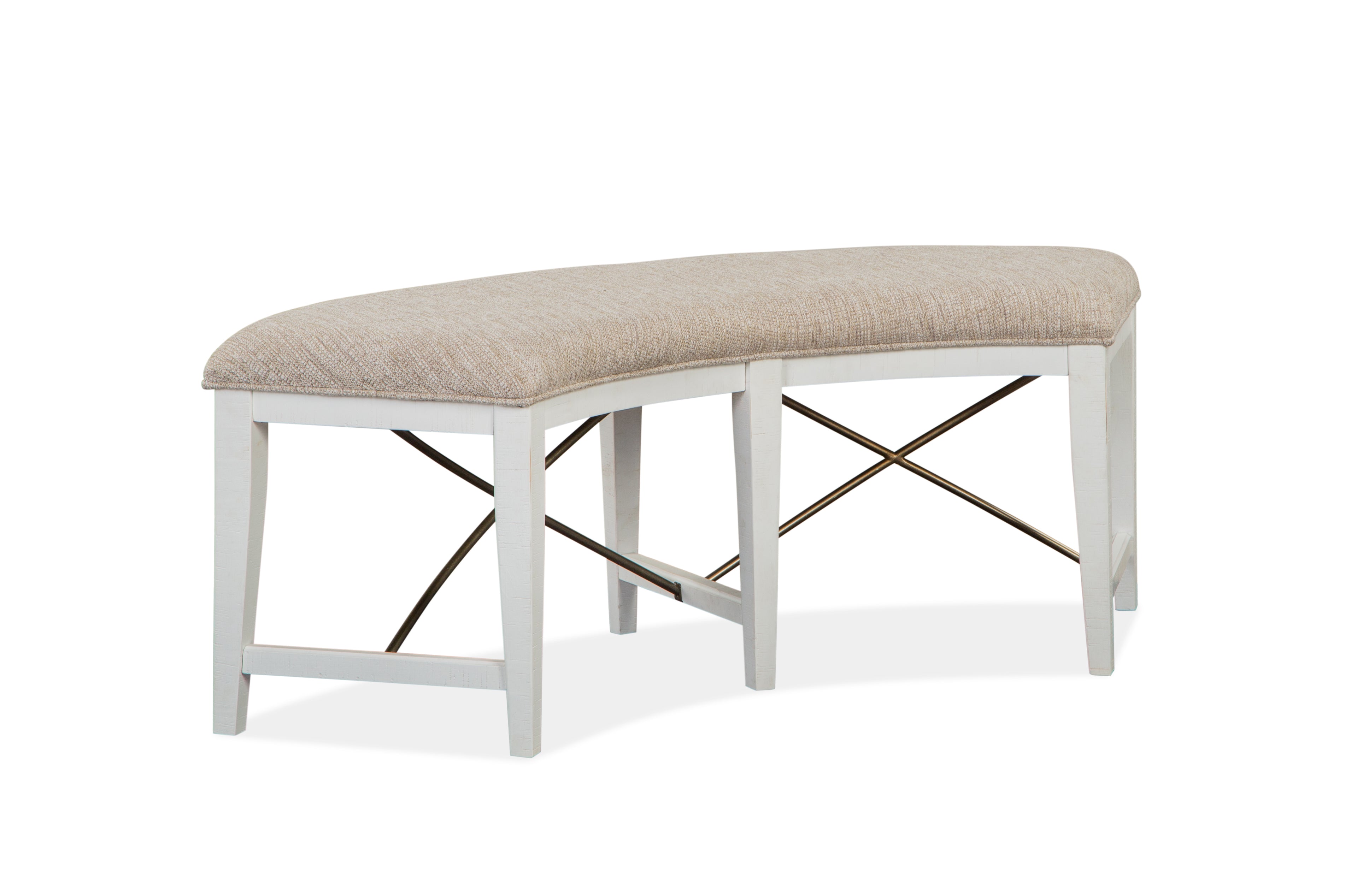 Heron Cove Curved Bench w/Upholstered Seat in Chalk White and Dovetail Grey