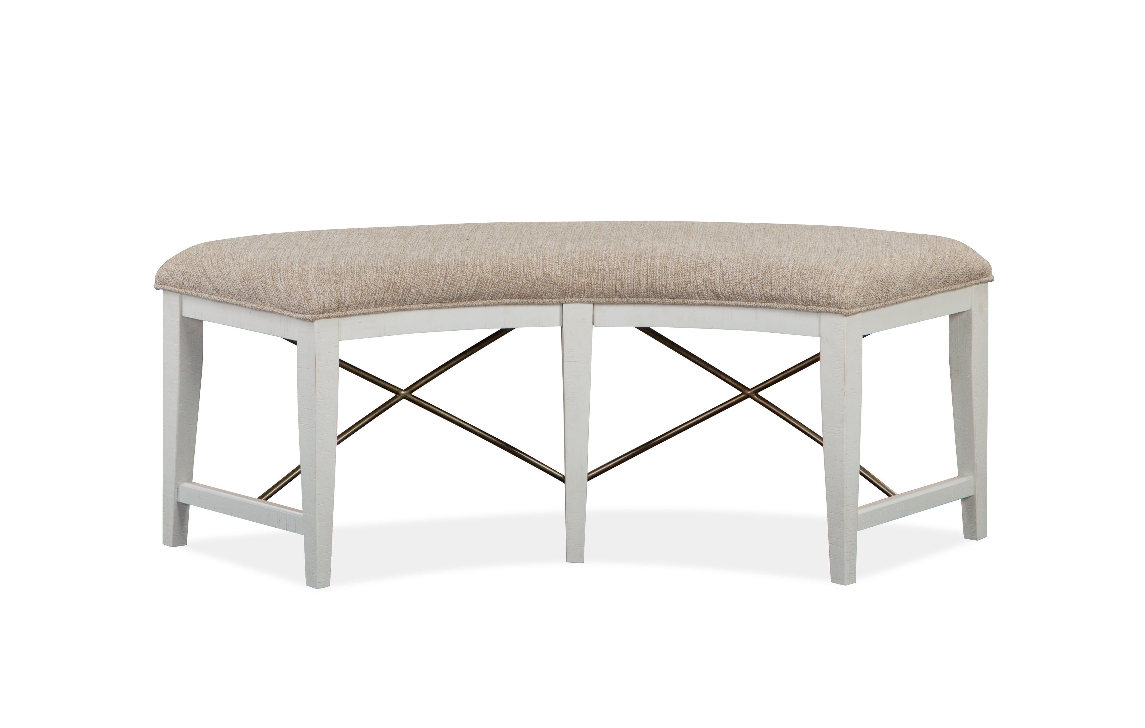 Heron Cove Curved Bench w/Upholstered Seat in Chalk White and Dovetail Grey