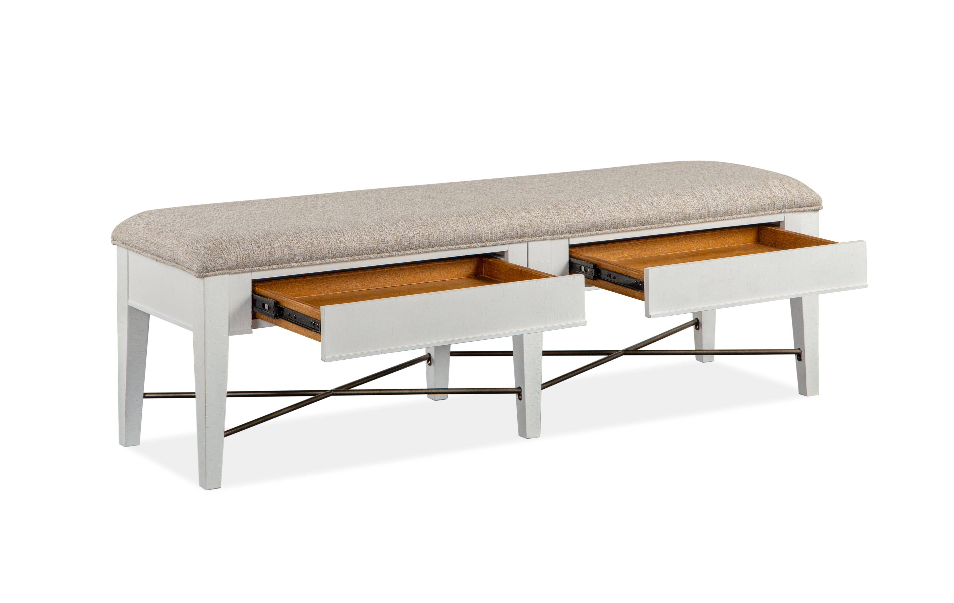 Heron Cove Bench w/Upholstered Seat in Chalk White and Dovetail Grey