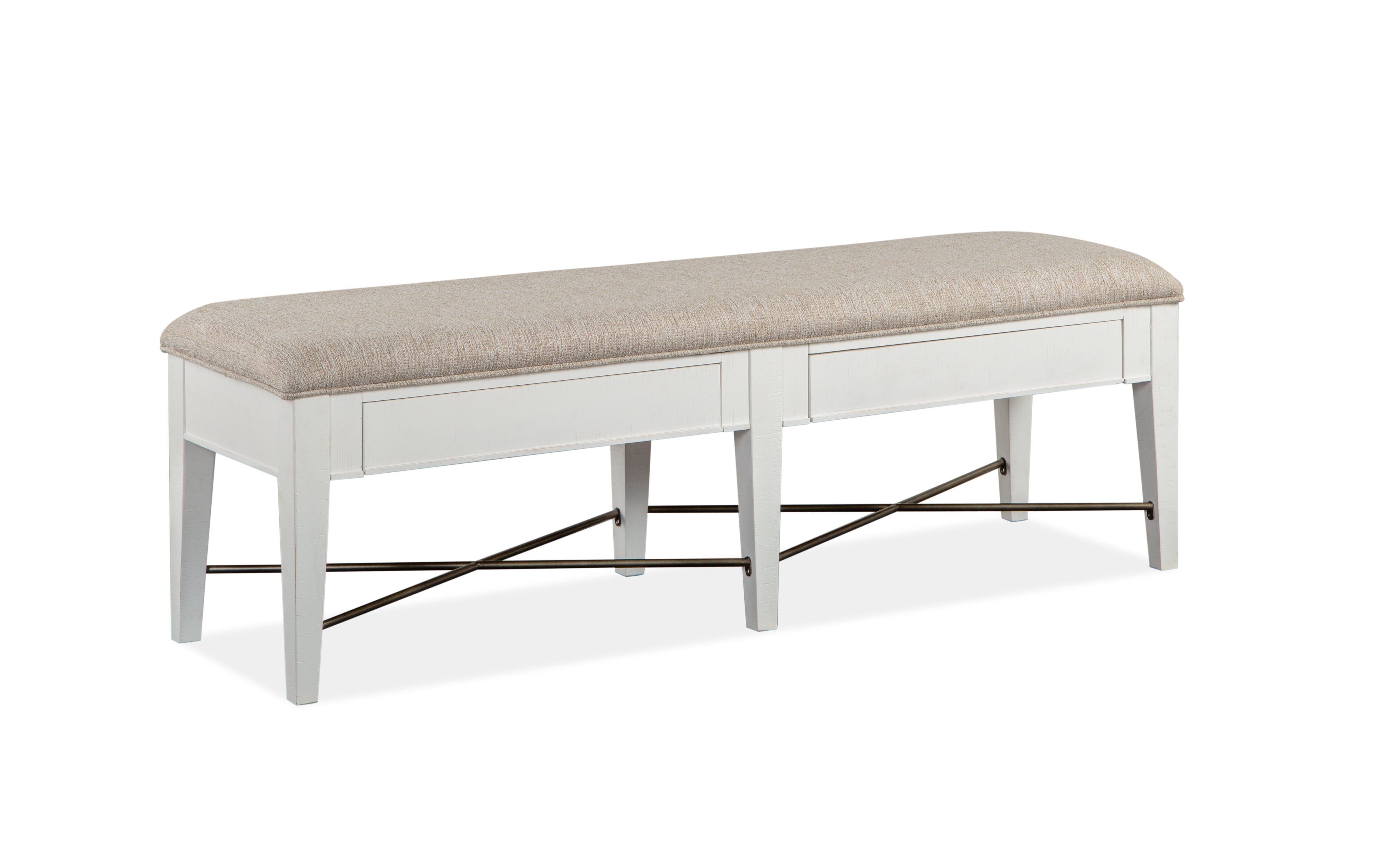 Heron Cove Bench w/Upholstered Seat in Chalk White and Dovetail Grey