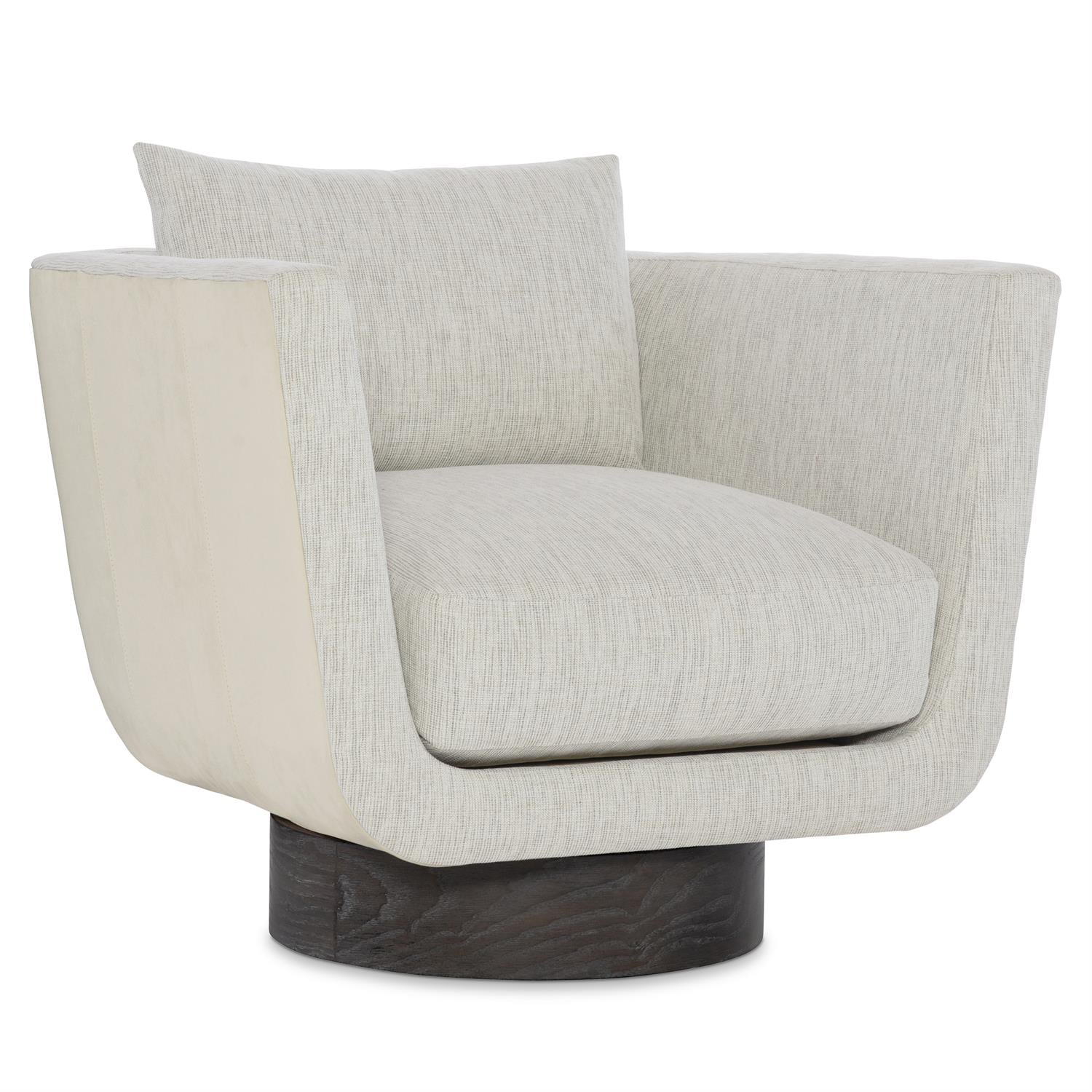 Gemma Leather-Fabric Swivel Chair in Off-White