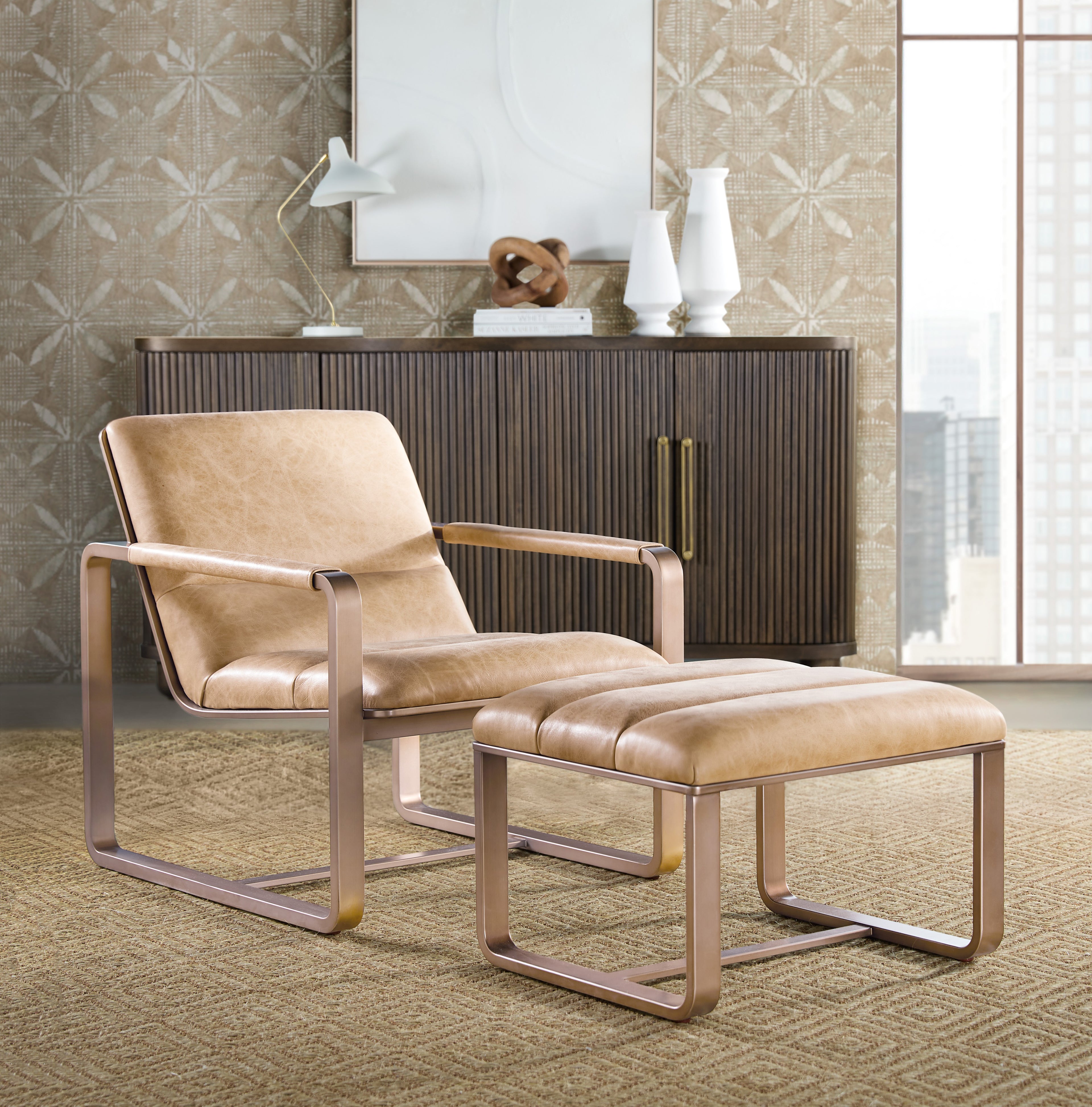Hooker Furniture Cooper Ottoman in Beige/Gold