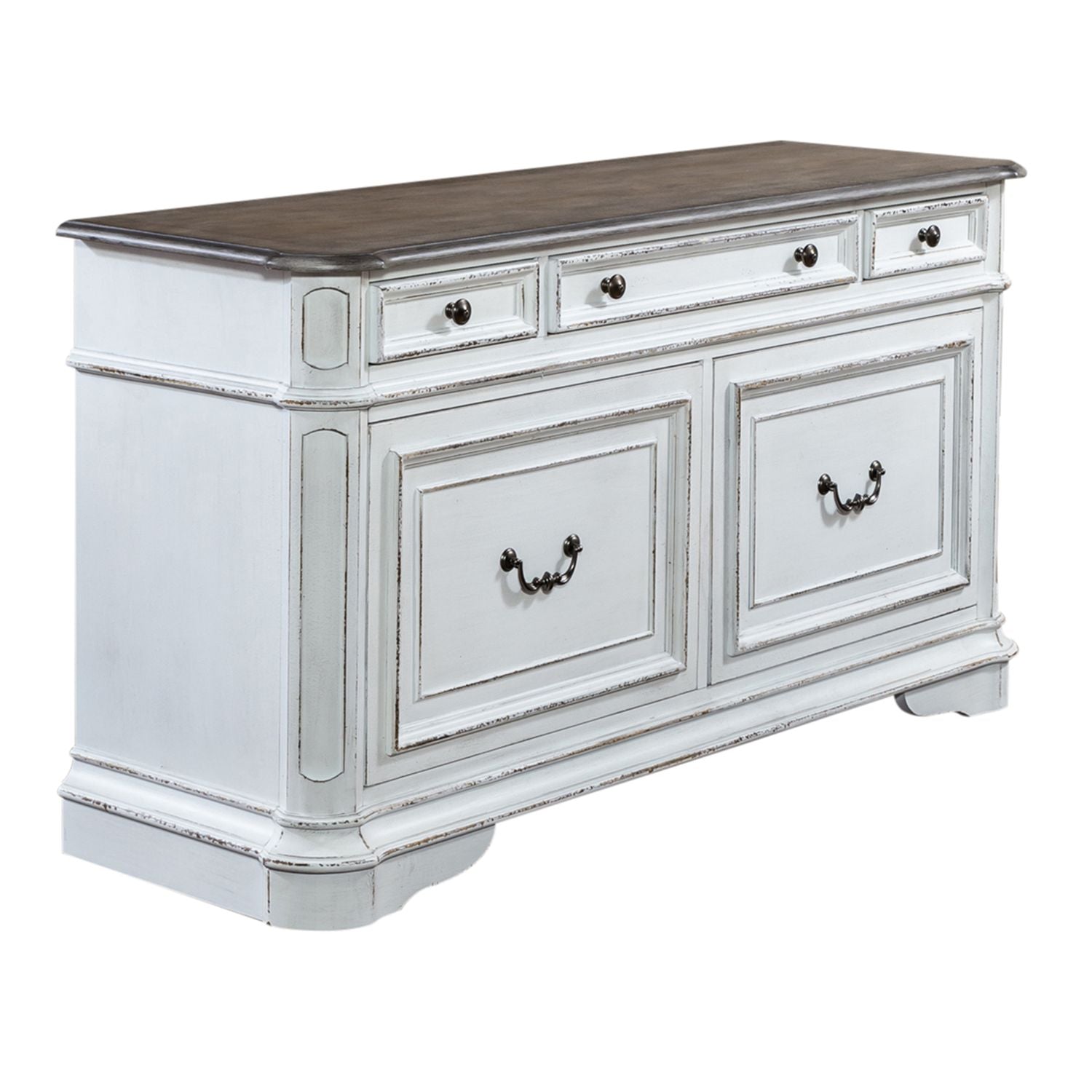 Liberty Furniture Magnolia Manor Credenza in Antique White & Weathered Bark