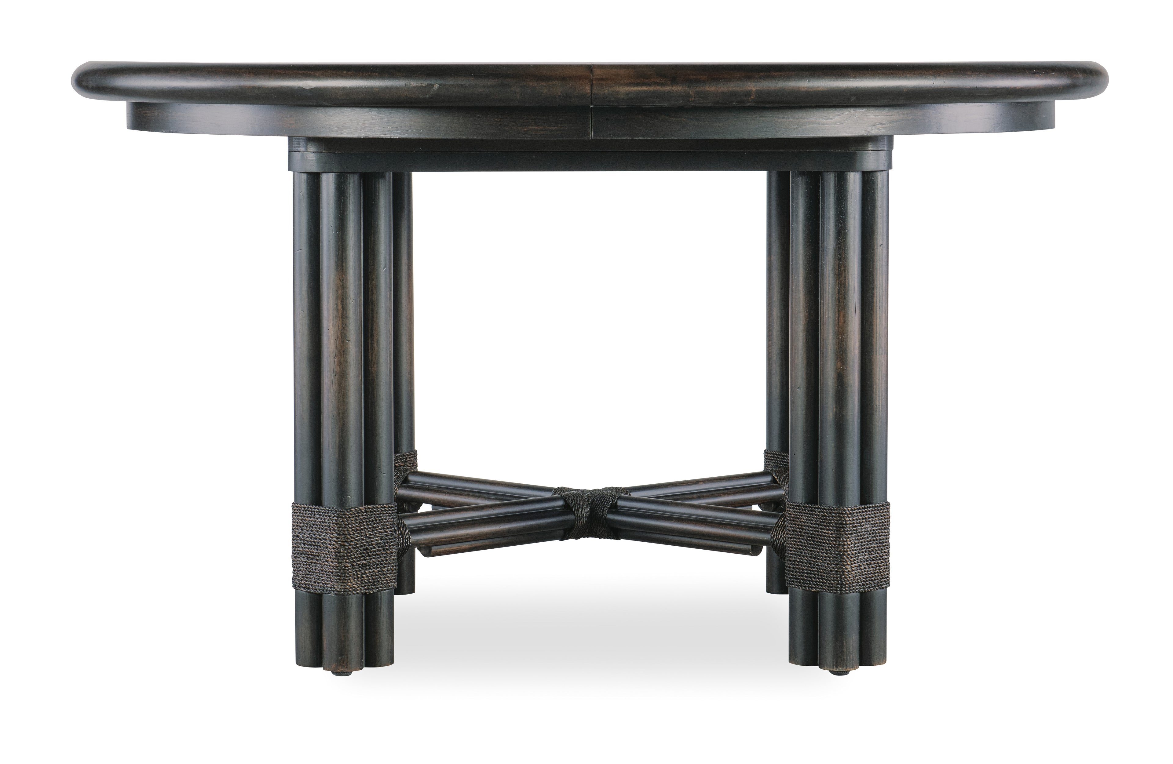 Hooker Furniture Retreat Pole Rattan Round Dining Table with 1-20in Leaf in Black Sand