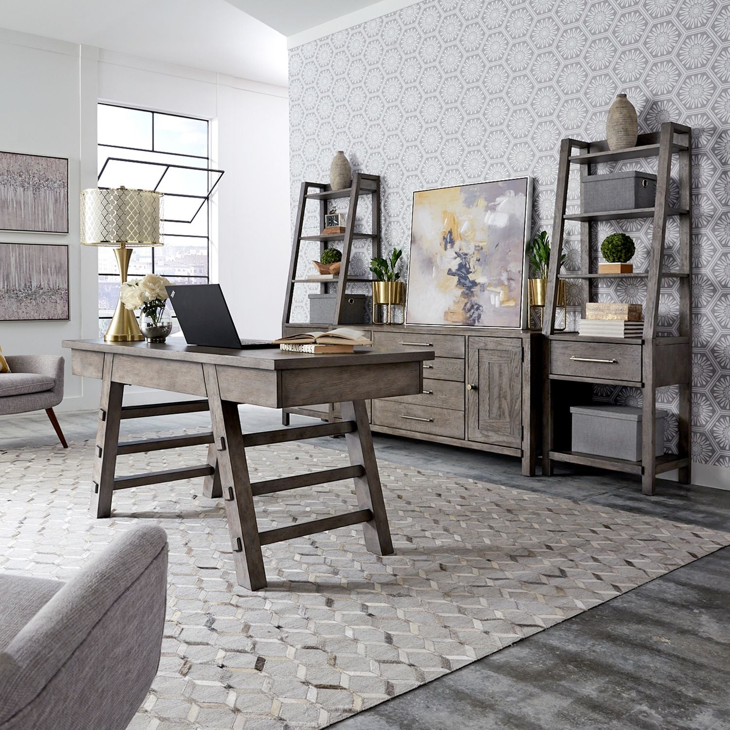 Liberty Furniture Modern Farmhouse Credenza in Dusty Charcoal w/ Heavy Distressing