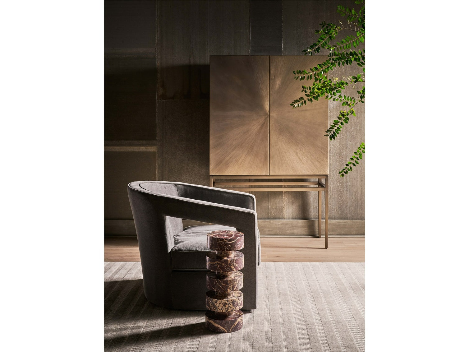 New Modern Milo Bar Cabinet in Aged Brass metal