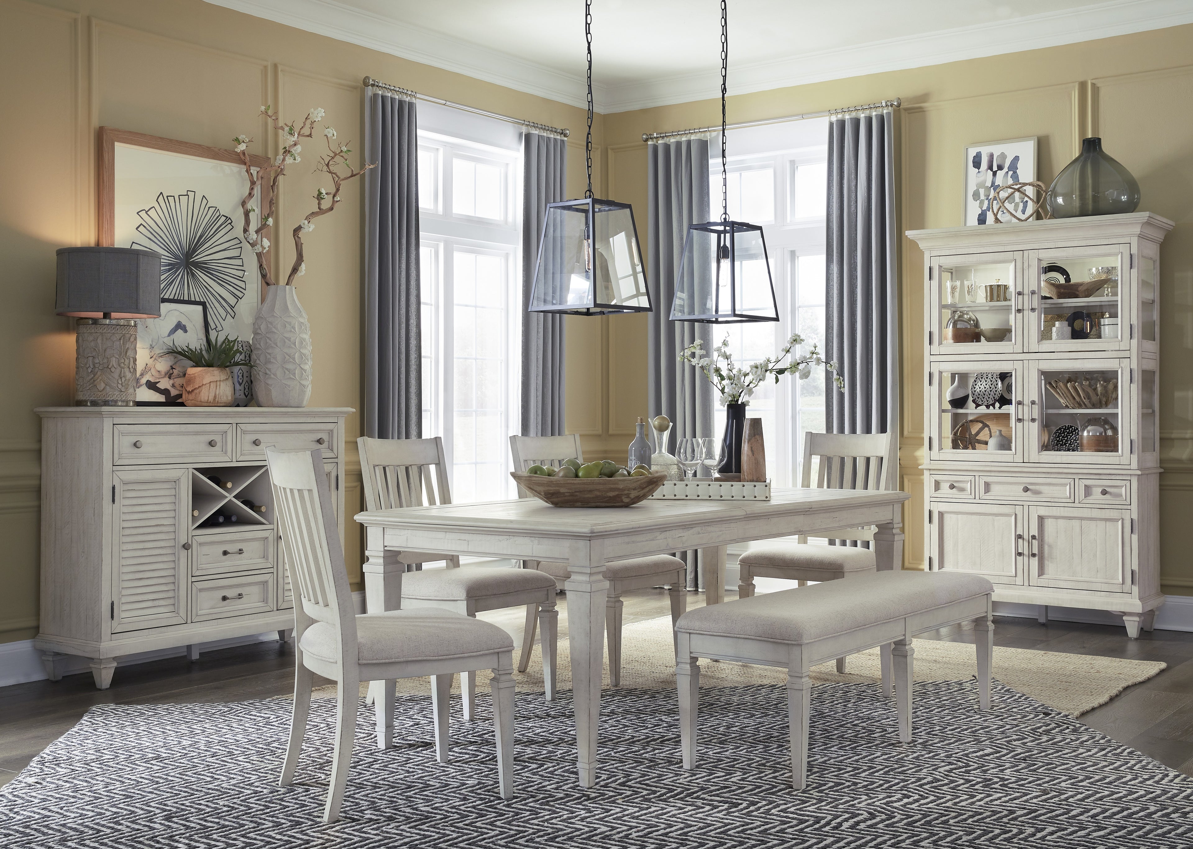 Newport Bench w/Upholstered Seat in Alabaster