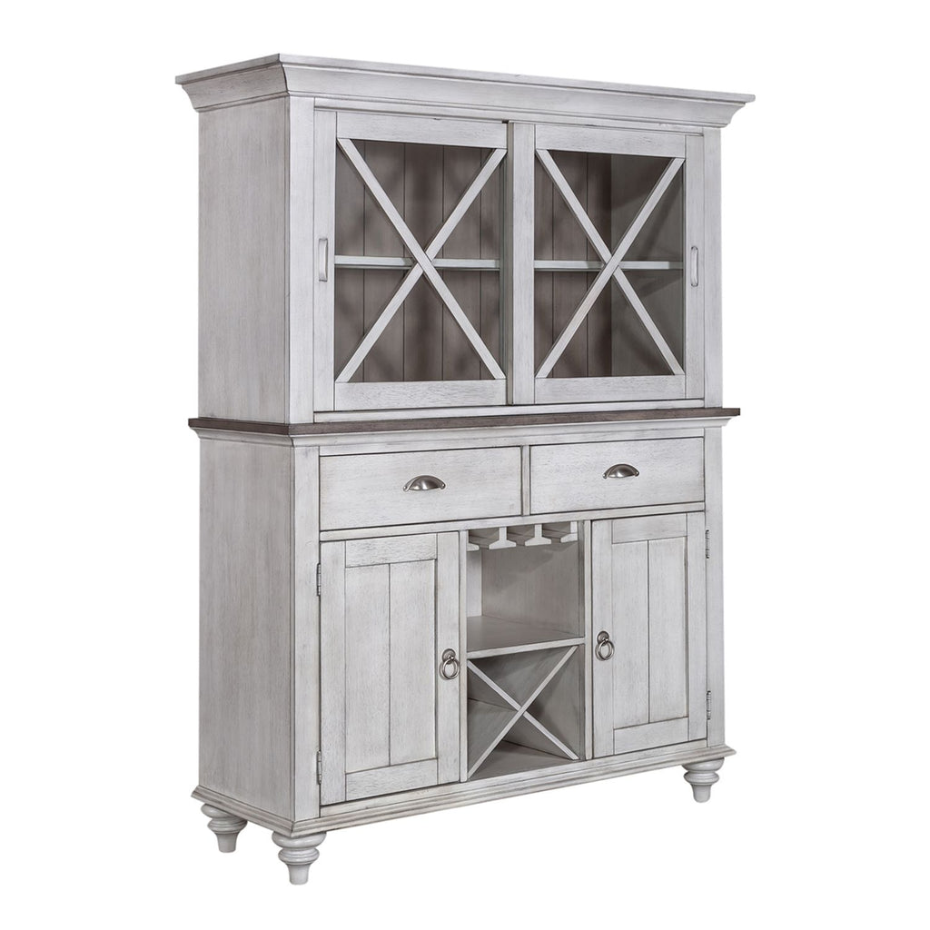 Liberty Furniture Ocean Isle Hutch & Buffet in Antique White w/ Weathered Pine