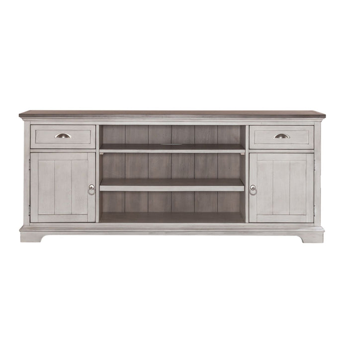 Liberty Furniture Ocean Isle 72 Inch Entertainment TV Stand in Antique White w/ Weathered Pine