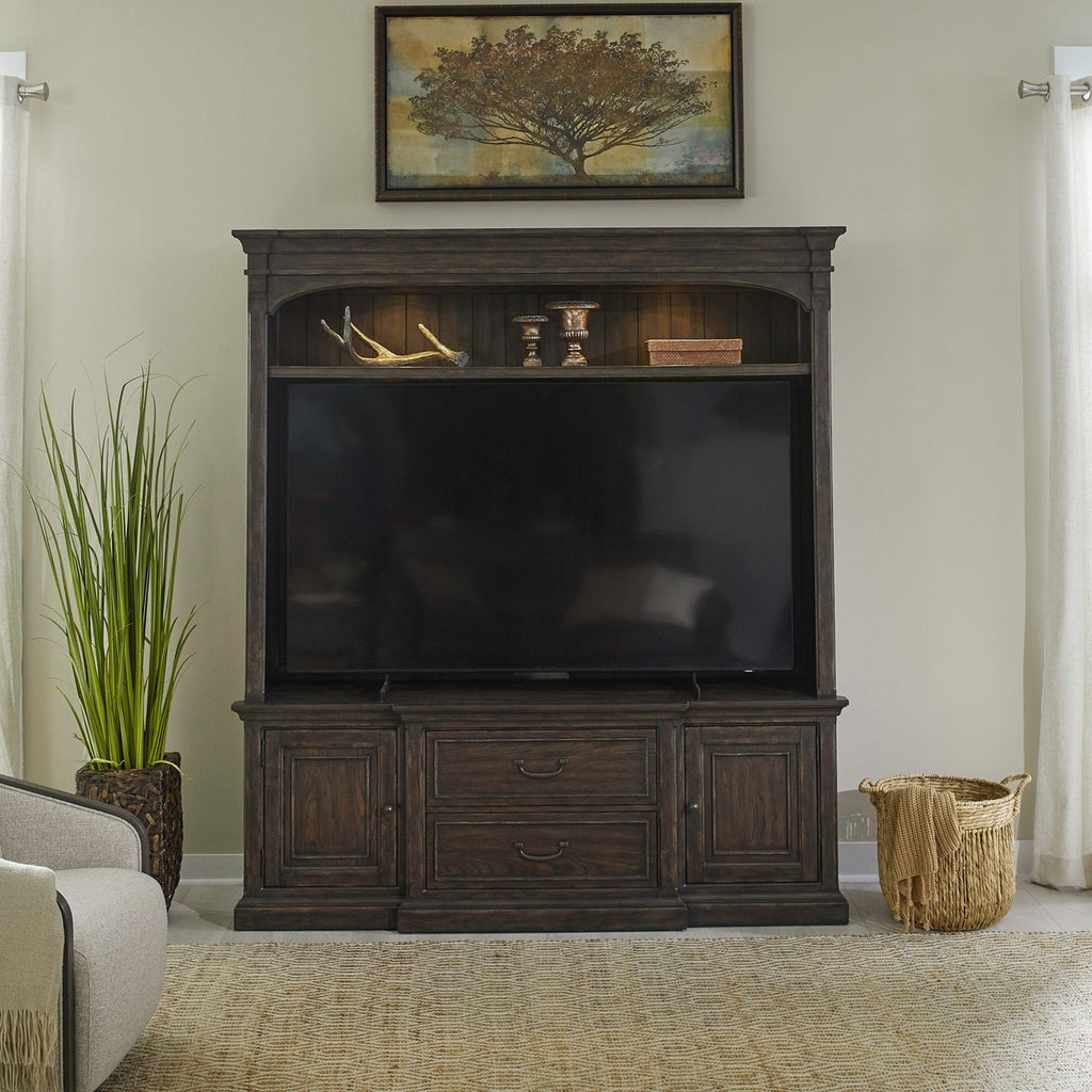 Liberty Furniture Paradise Valley Entertainment Center in Saddle Brown