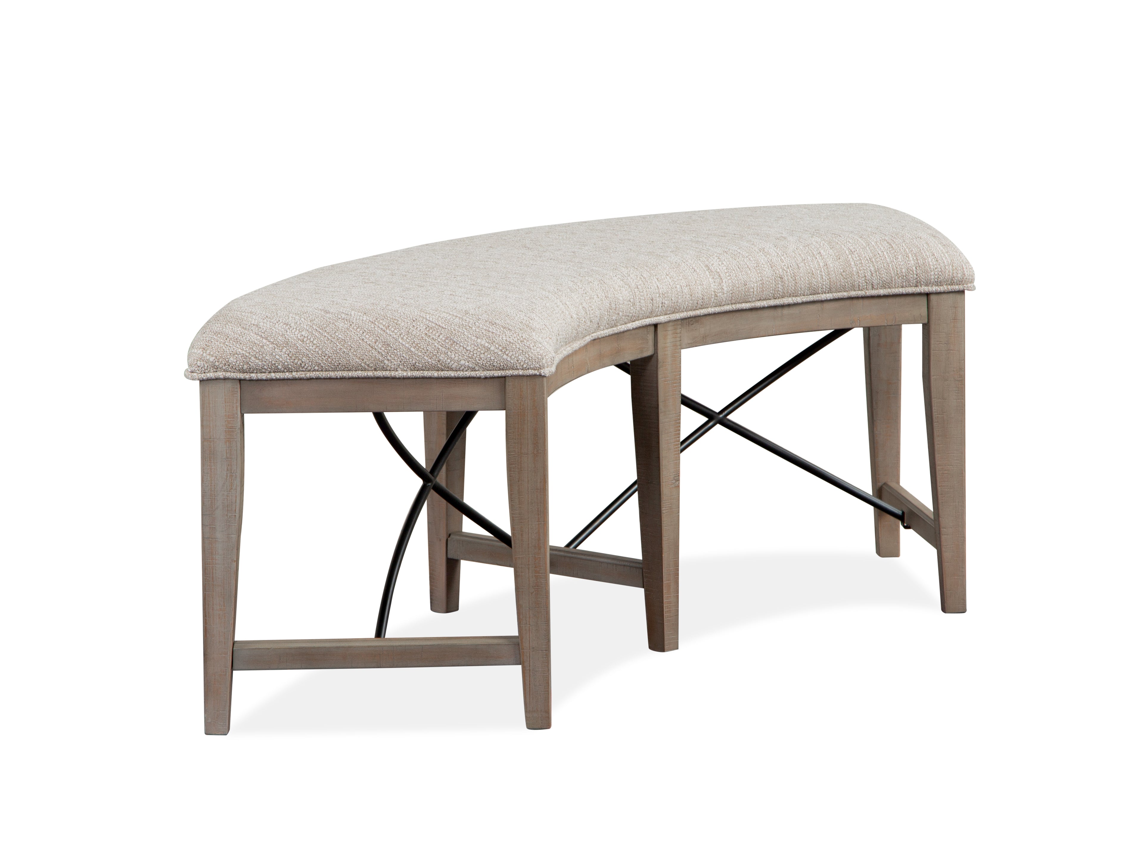Paxton Place Curved Bench w/Upholstered Seat in Dovetail Grey