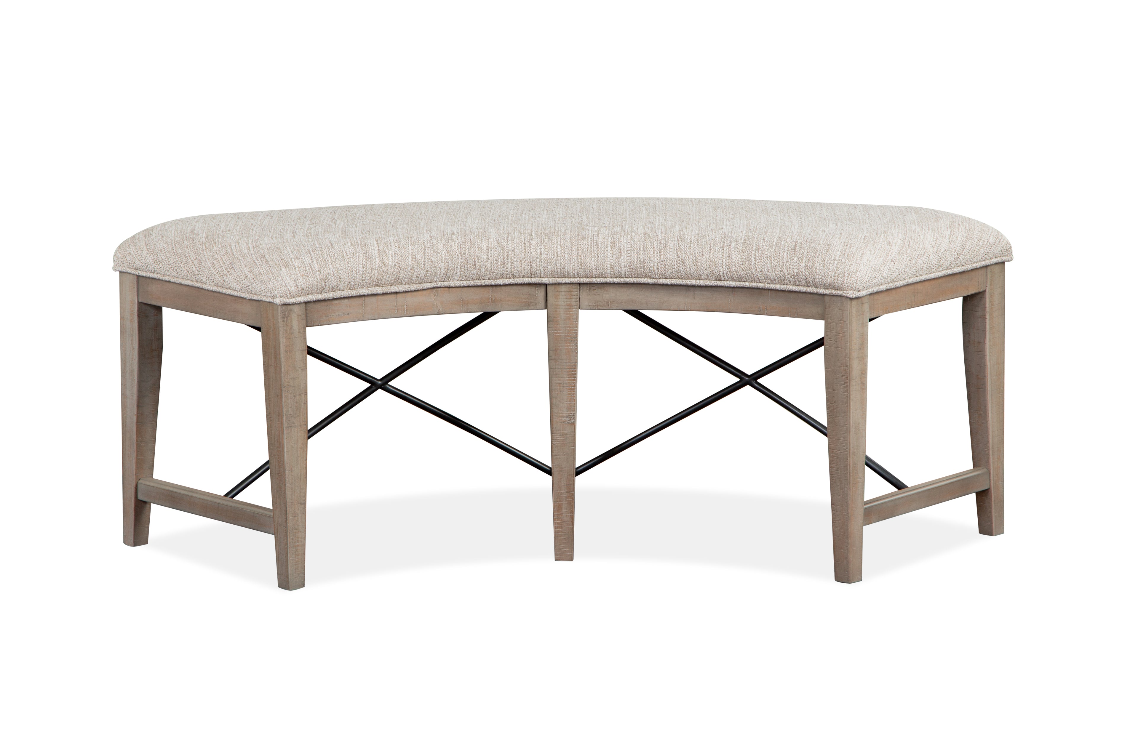 Paxton Place Curved Bench w/Upholstered Seat in Dovetail Grey