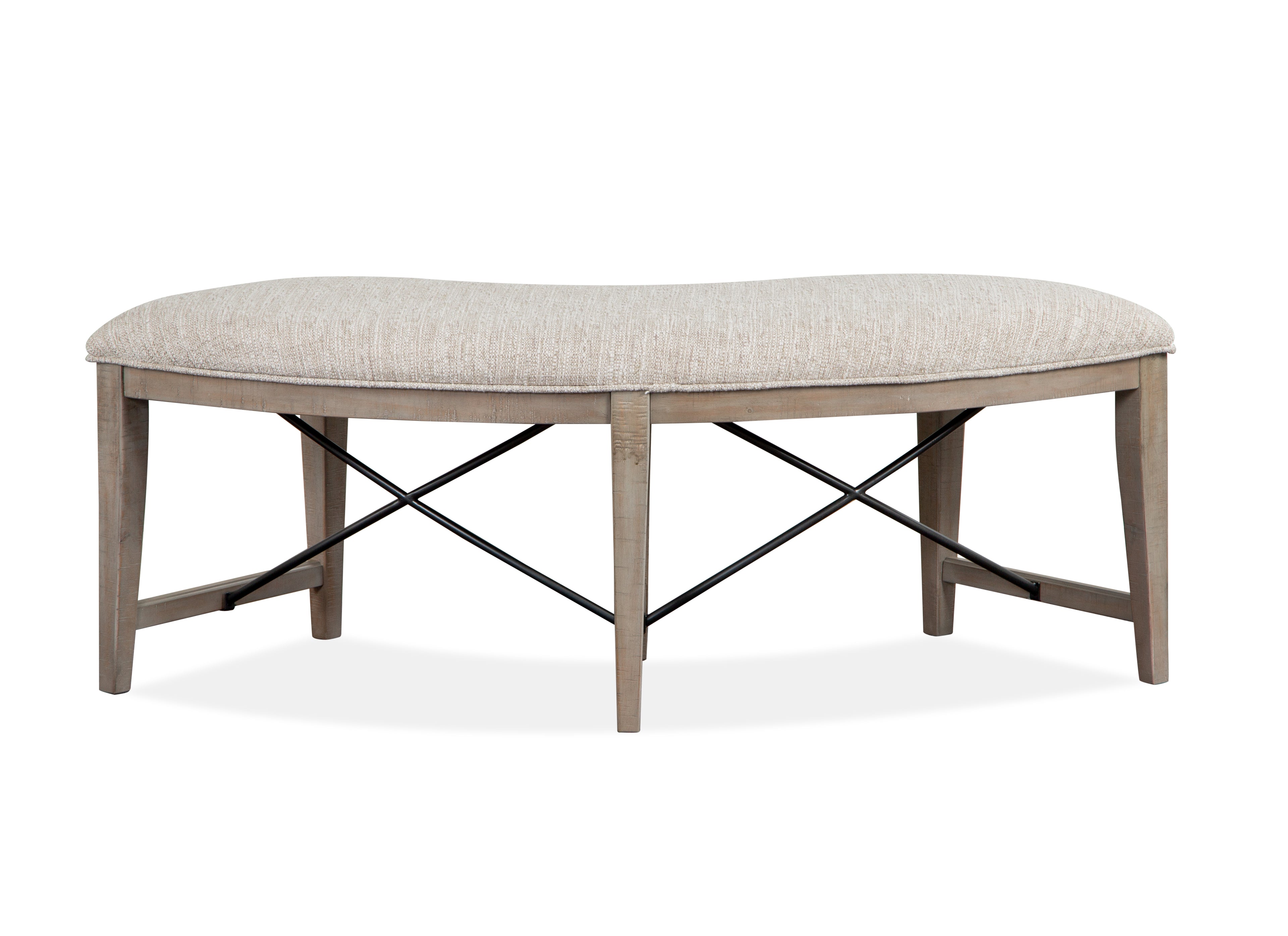 Paxton Place Curved Bench w/Upholstered Seat in Dovetail Grey
