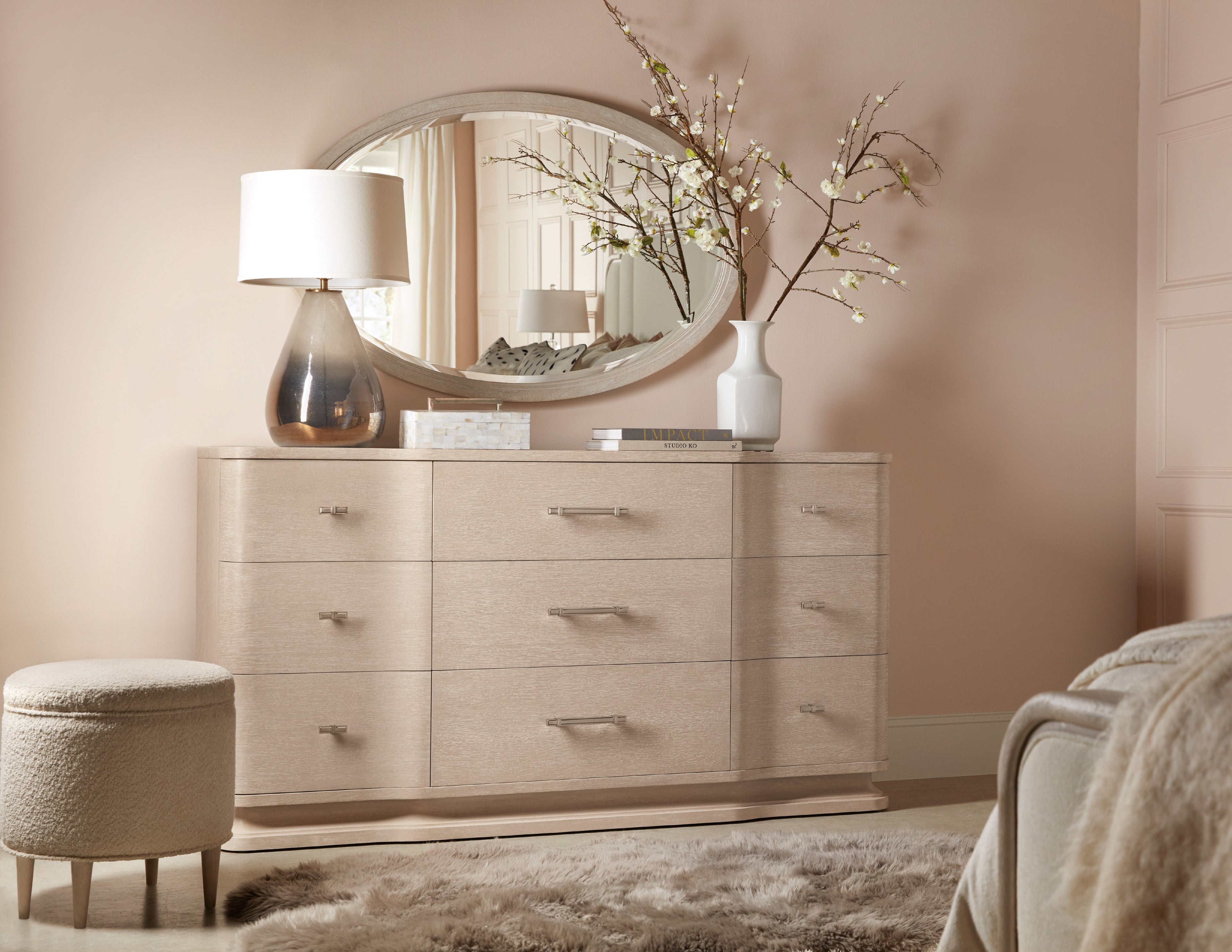 Hooker Furniture Nouveau Chic Oval Mirror in Light Wood