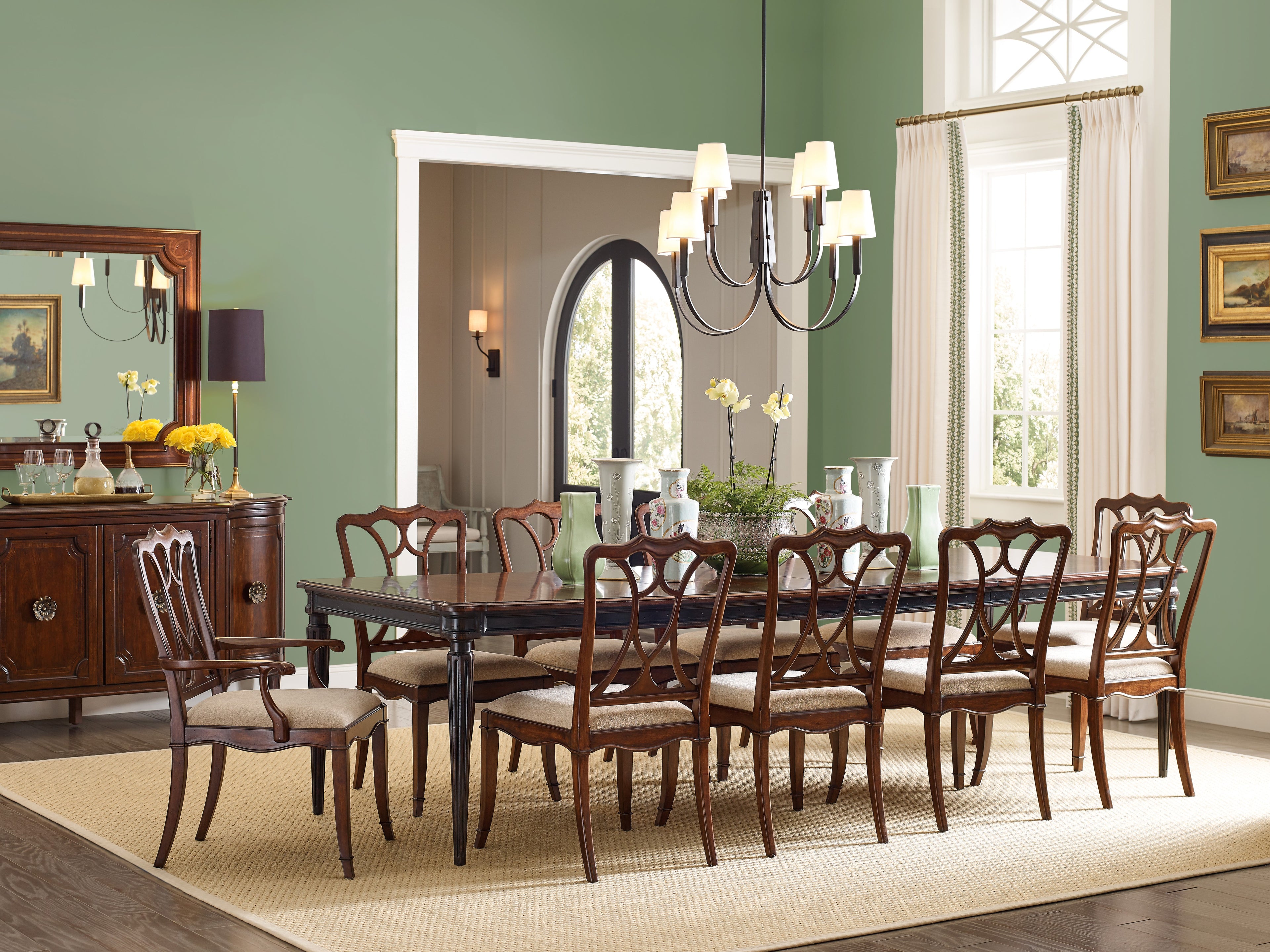 Hooker Furniture Charleston Rectangle Leg Dining Table w-2-22in Leaves in Black Cherry
