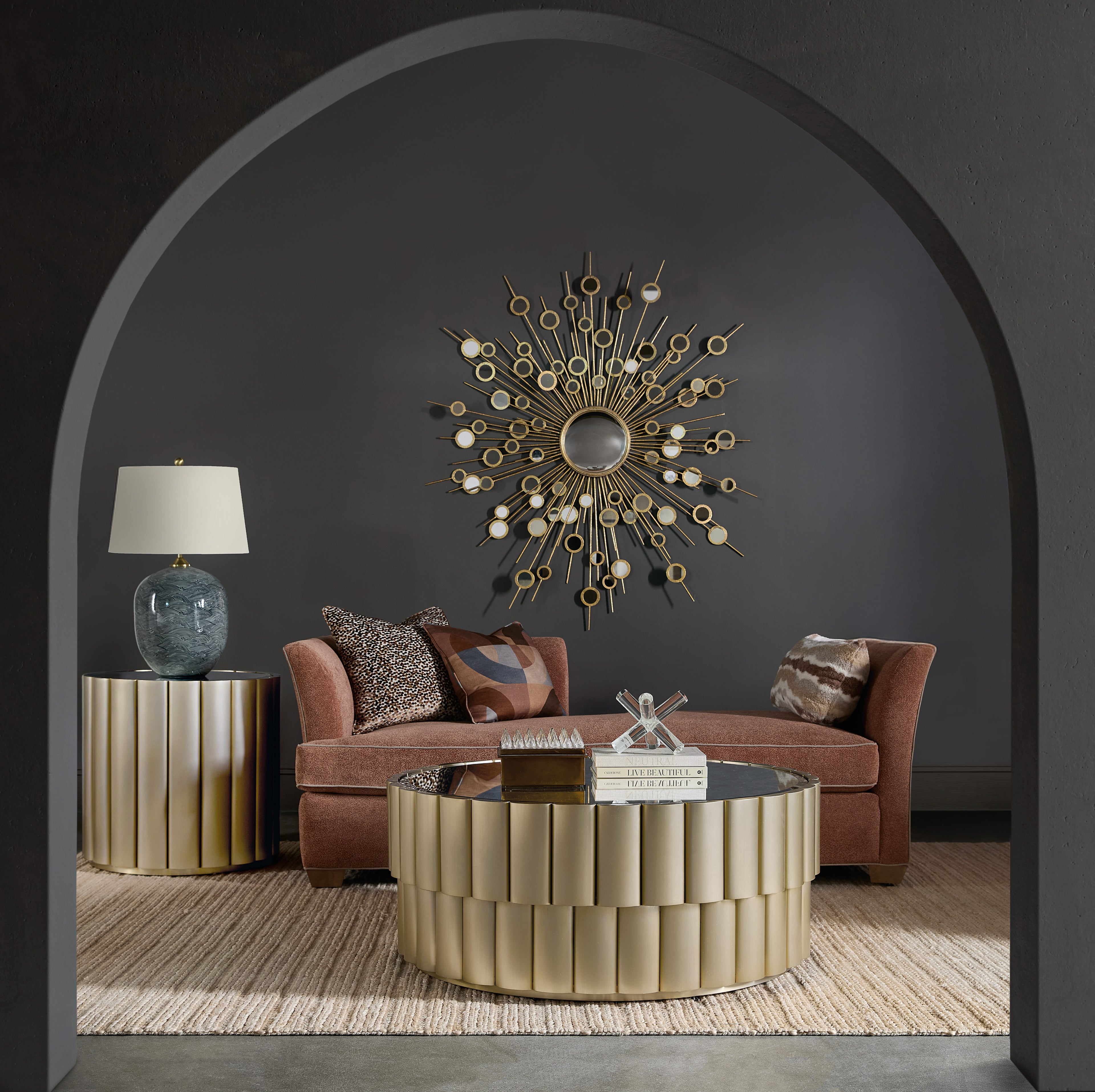 Hooker Furniture Melange Time Flies End Table in Champagne/Gold